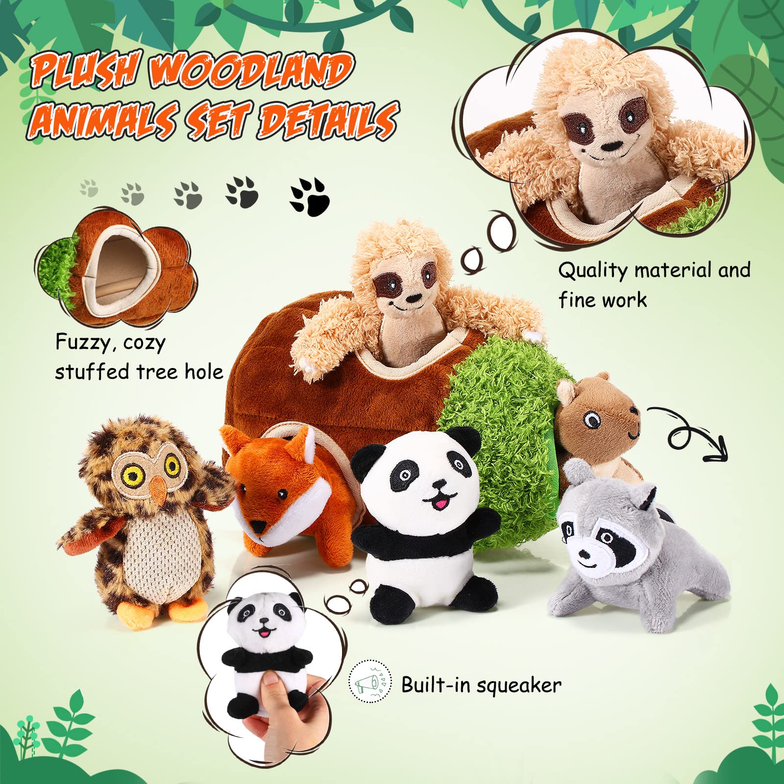 Skylety peluche animale bois-2, compagnon de jeu doux et sûr.