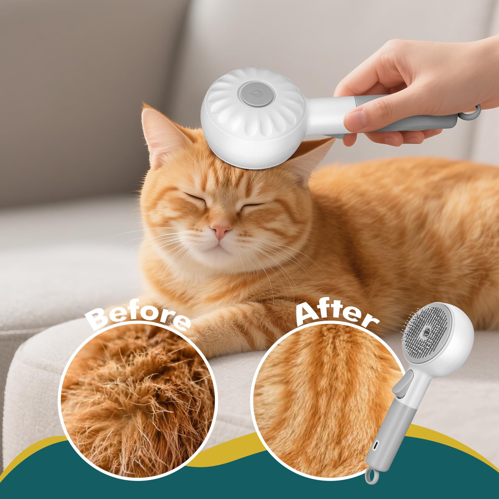 SLAVOL brosse vapeur chat auto-nettoyage par touche, gain de temps.
