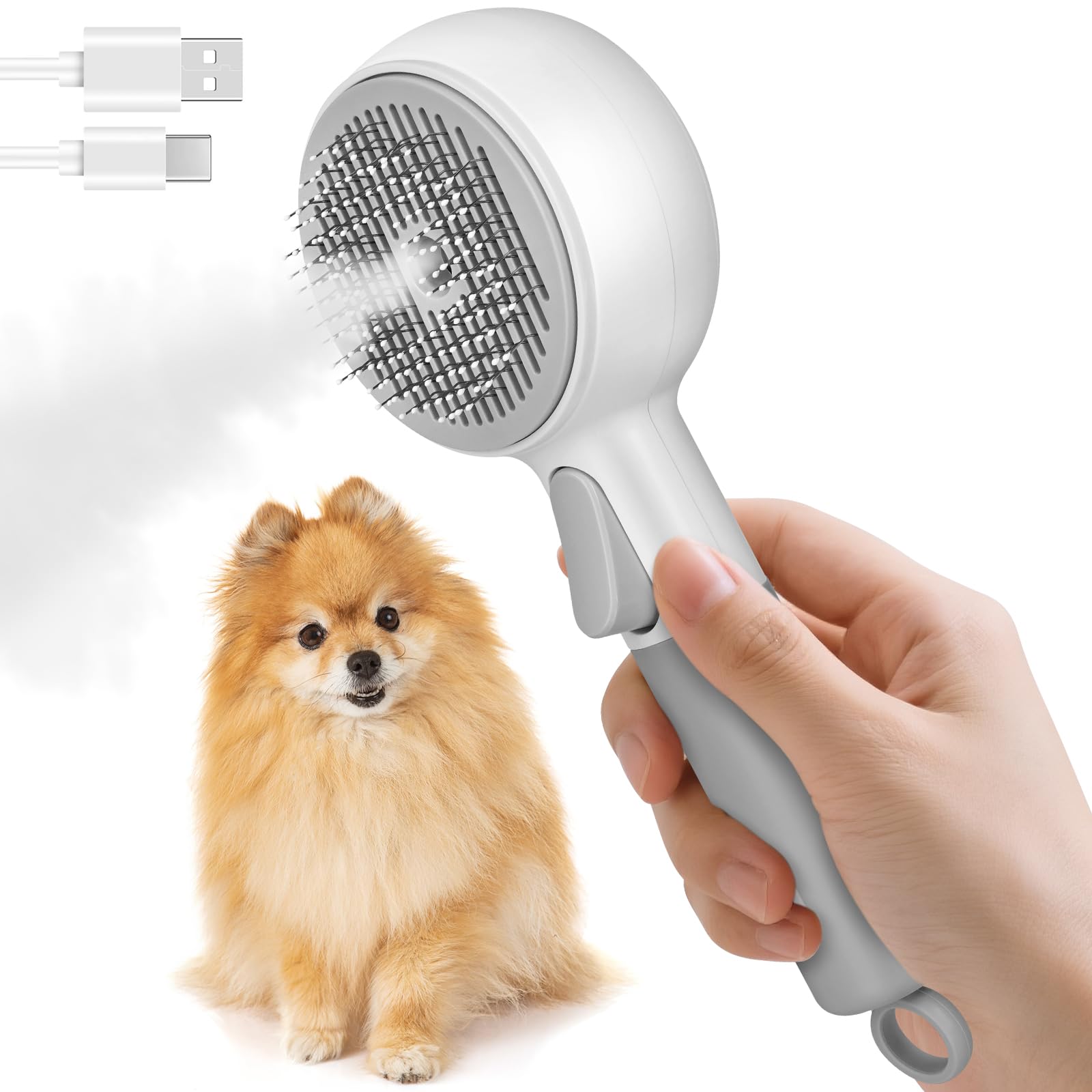 SLAVOL brosse vapeur chien 3 en 1, élimine les poils en douceur.