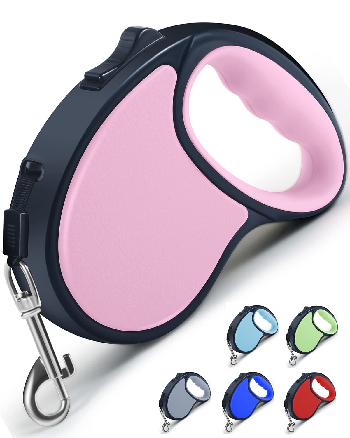 Laisse rétractable Slognny rose avec poignée ergonomique, pratique pour sorties quotidiennes.