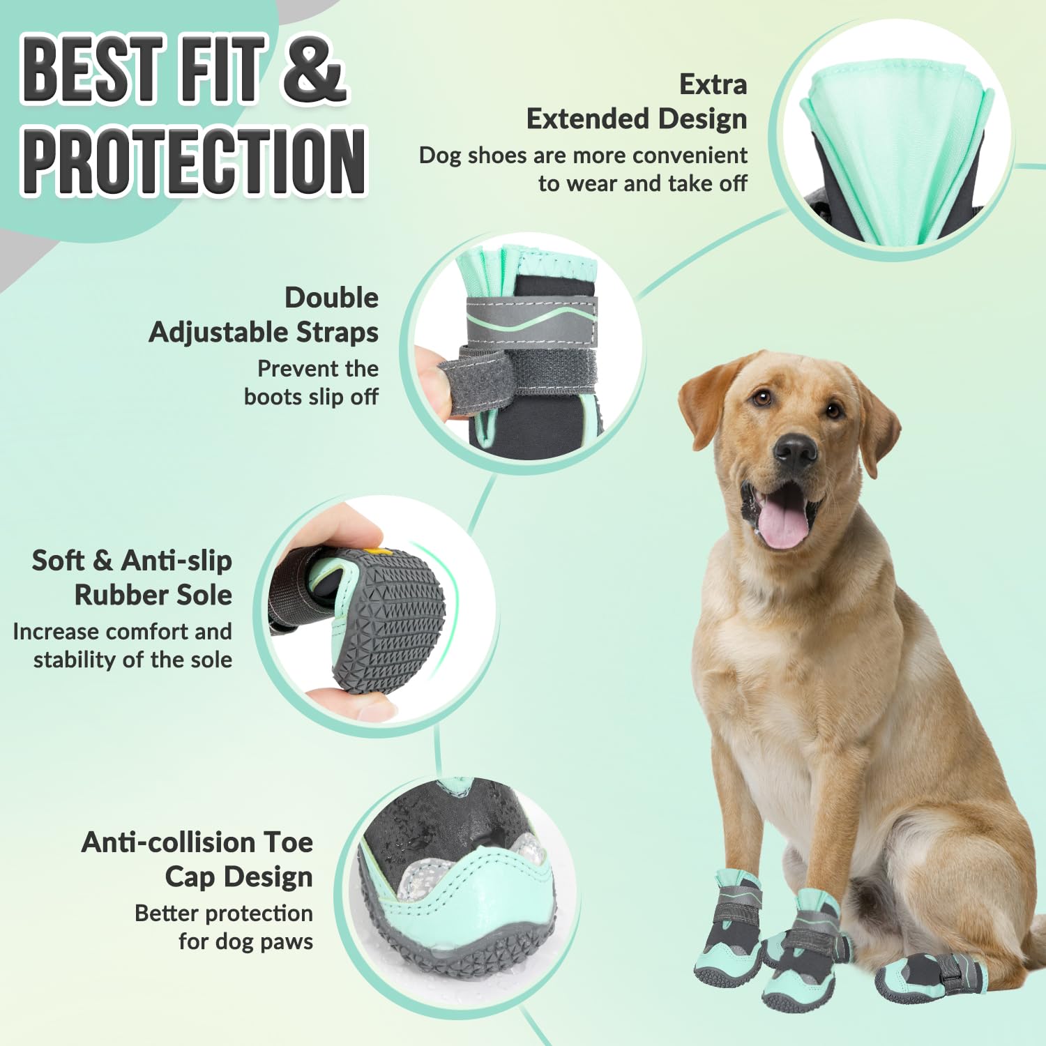 SlowTon bottes pour chien vert sangles reglables doubles pour ajustement sûr