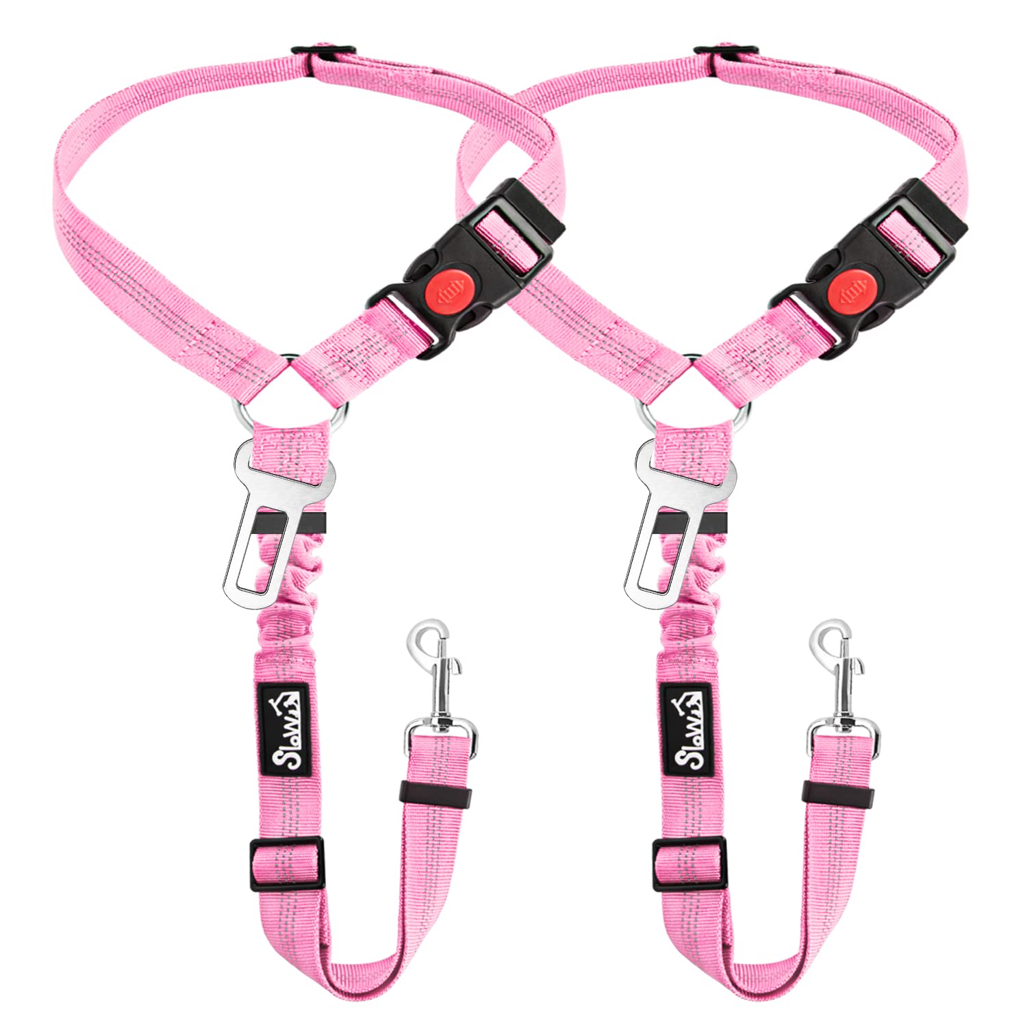 SlowTon ceinture sécurité chien rose avec appui-tête pour voyage plus sûr.