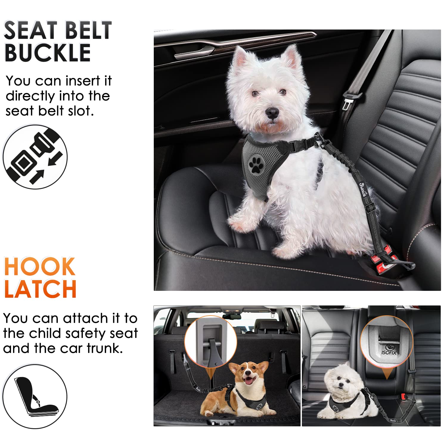 SlowTon ceinture-securite-chien-voiture-elastique: amortisseur intégré pour plus de confort.