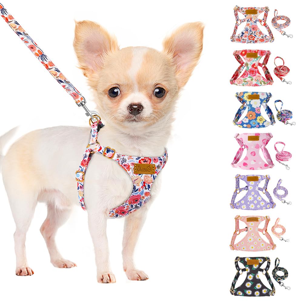 SlowTon harnais-chien fleur xxs avant : léger et confortable pour petites promenades quotidiennes.