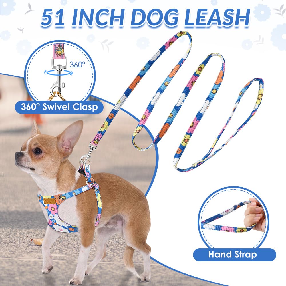Harnais SlowTon fleuri bleu M pour chien, douceur et durabilité pour chiens.