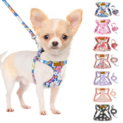 Harnais SlowTon fleuri bleu XXS pour chien, léger et confortable pour promenades.