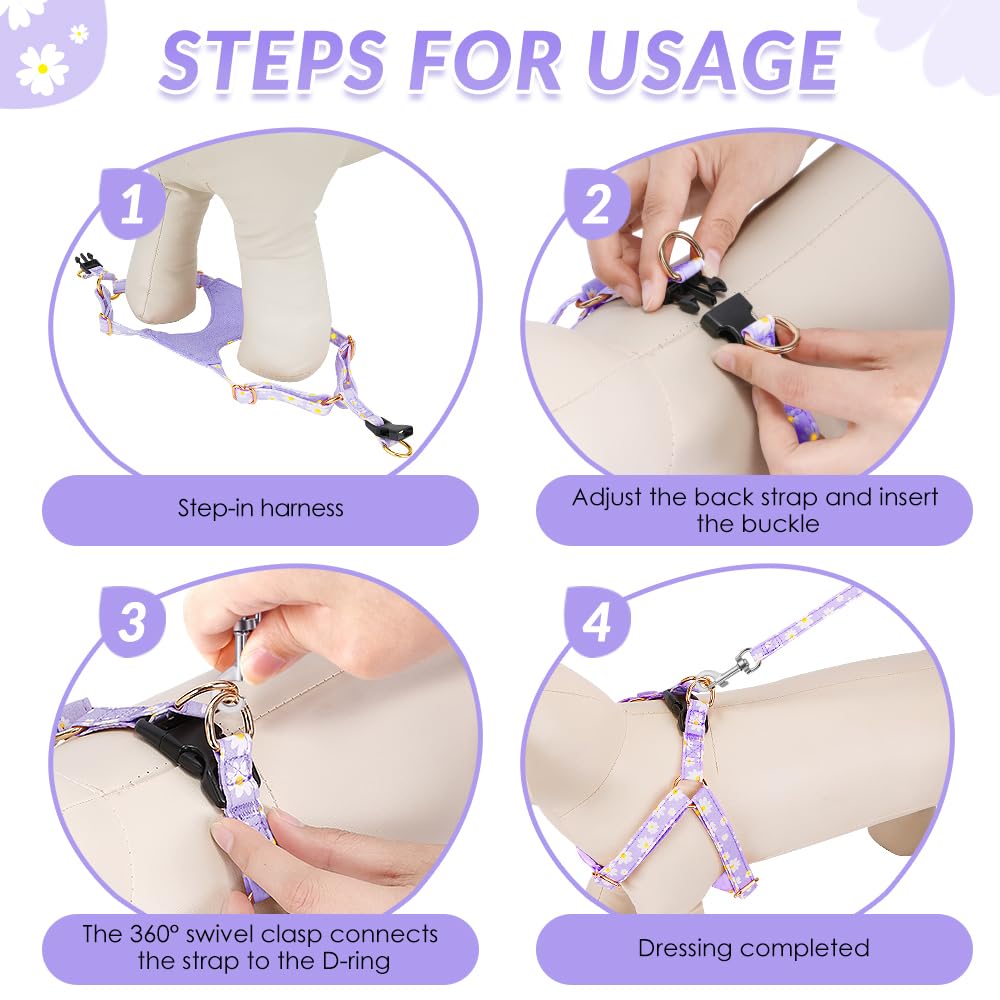 Harnais SlowTon XXS imprimé Daisy violet – design unique pour votre chien.