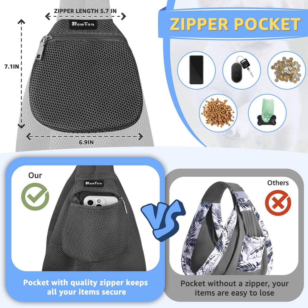 Poche frontale zippée SlowTon pour friandises et clés lors des sorties.