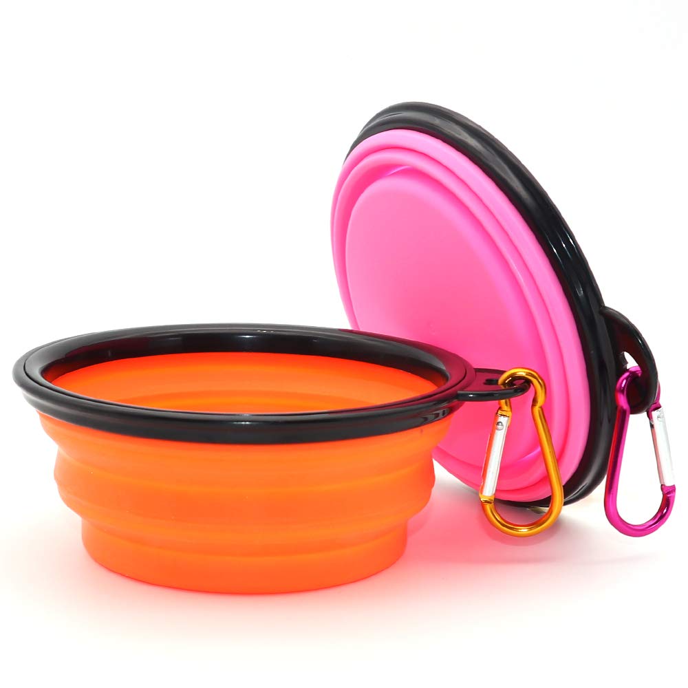 SLSON gamelles chien pliables lot de 2, orange et rose, pratique en voyage.