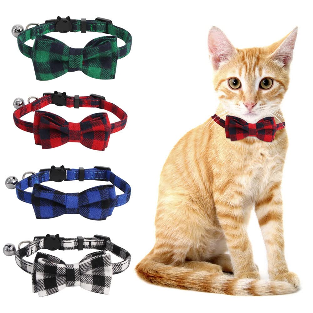 Collier SLSON plaid pour chat avec boucle sécurité, pratique et fiable.