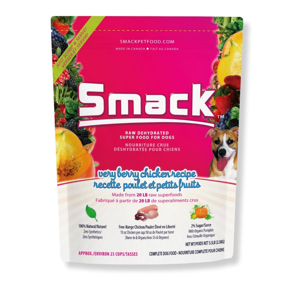 Smack Berry Chicken pour chien: portion de poulet et bleuets, source de protéines naturelle.