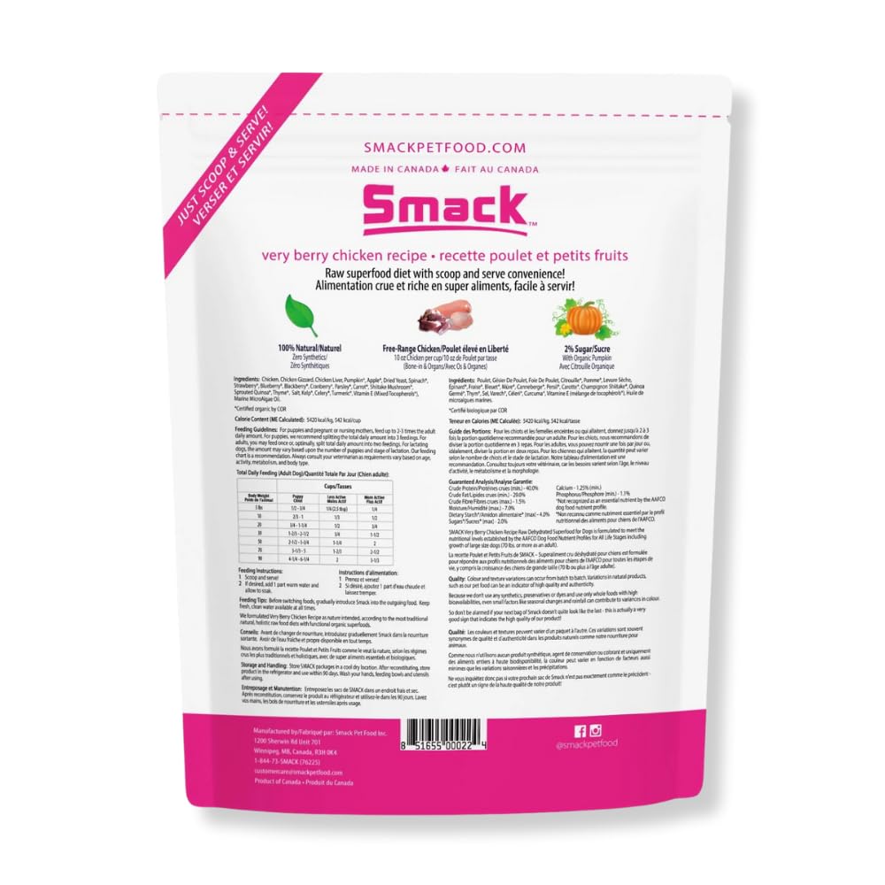 Smack Berry Chicken pour chien: fruits et légumes bio pour une alimentation équilibrée.