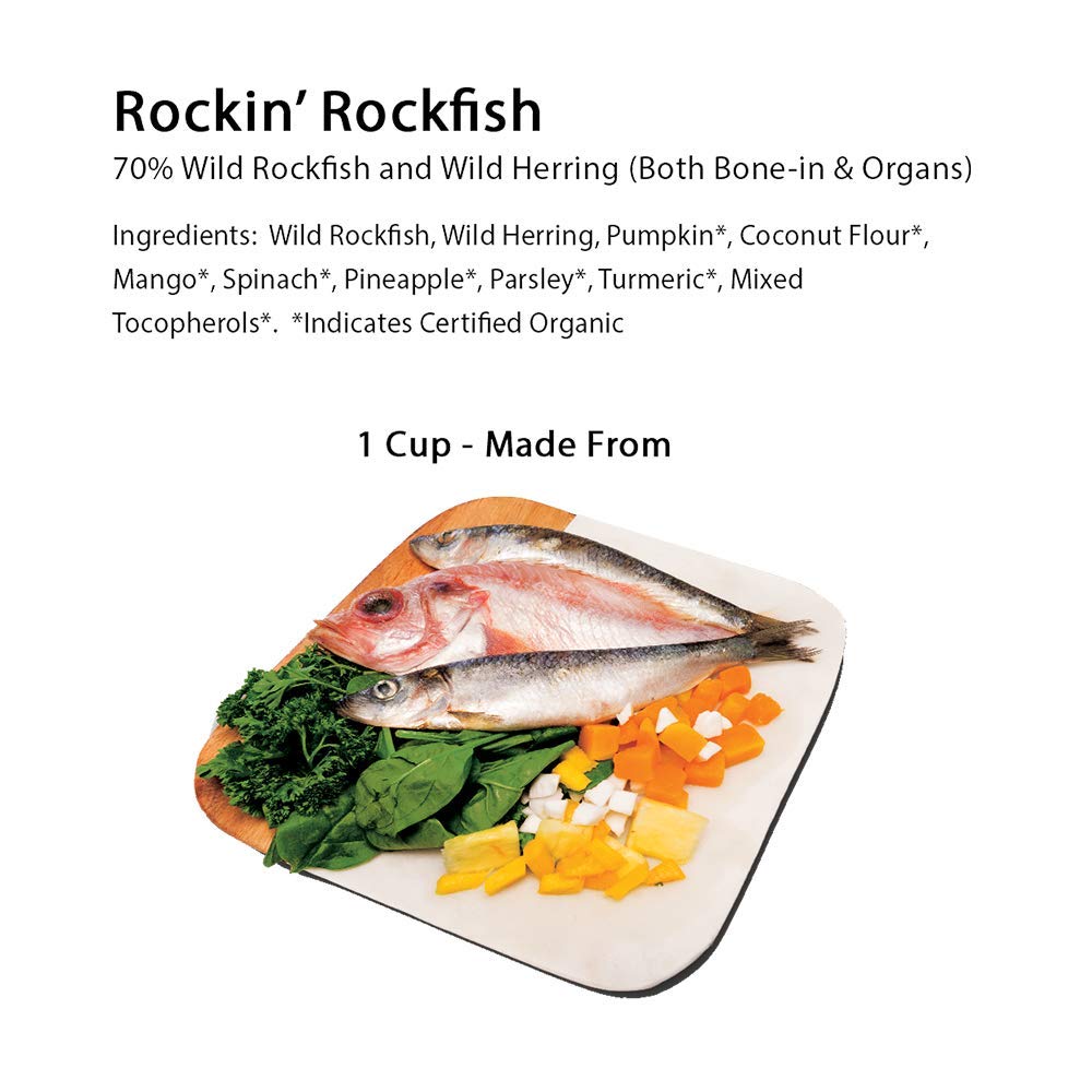 Ingrédients Smack Rockin' Rockfish avec poisson sauvage et fruits biologiques.