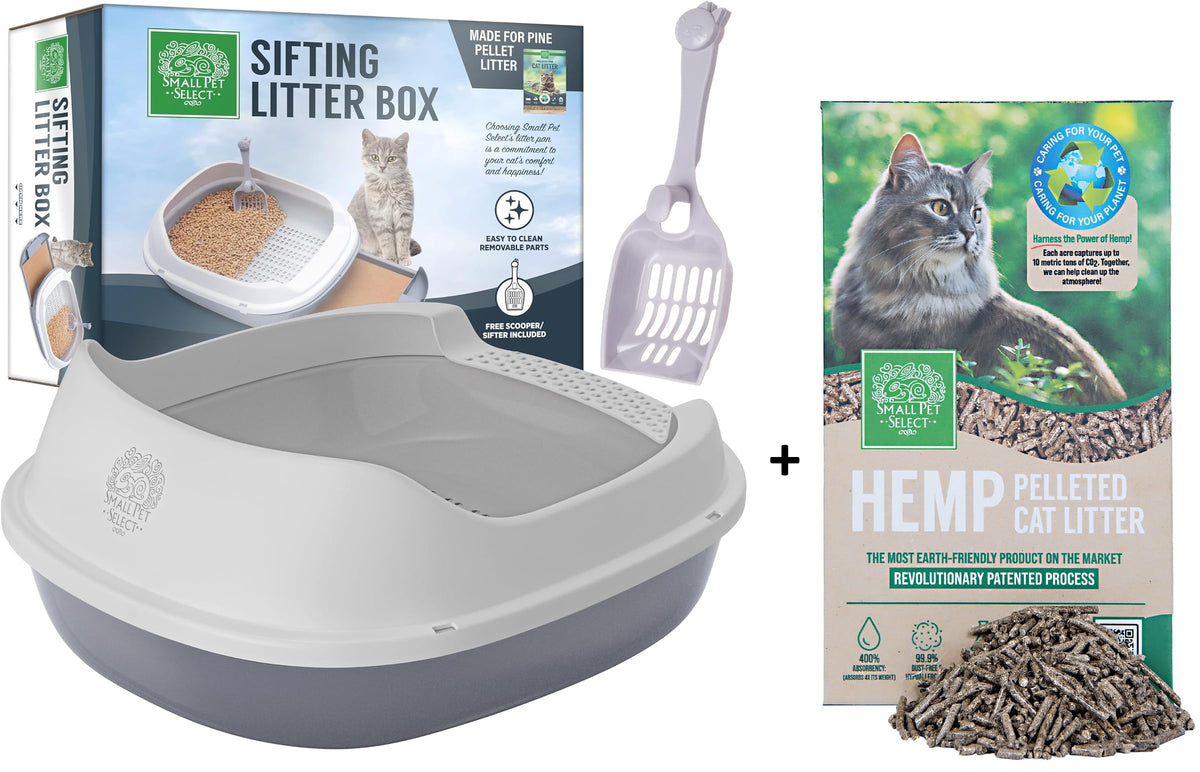 Small Pet Select bac à litière tamis pour chats, accès facile et entretien simplifié.