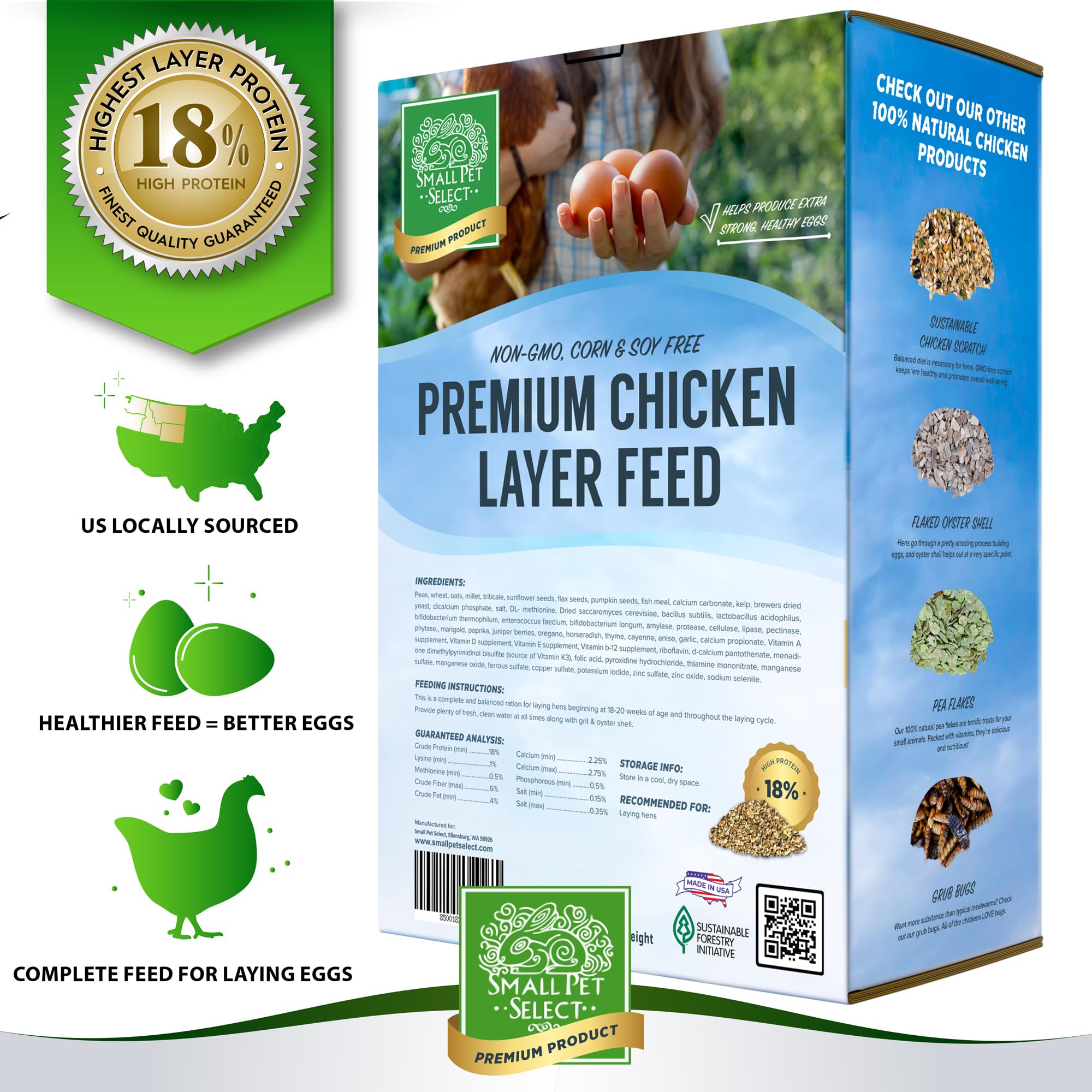 Small Pet Select Chicken Layer Feed : probiotiques et plantes soutiennent la digestion.