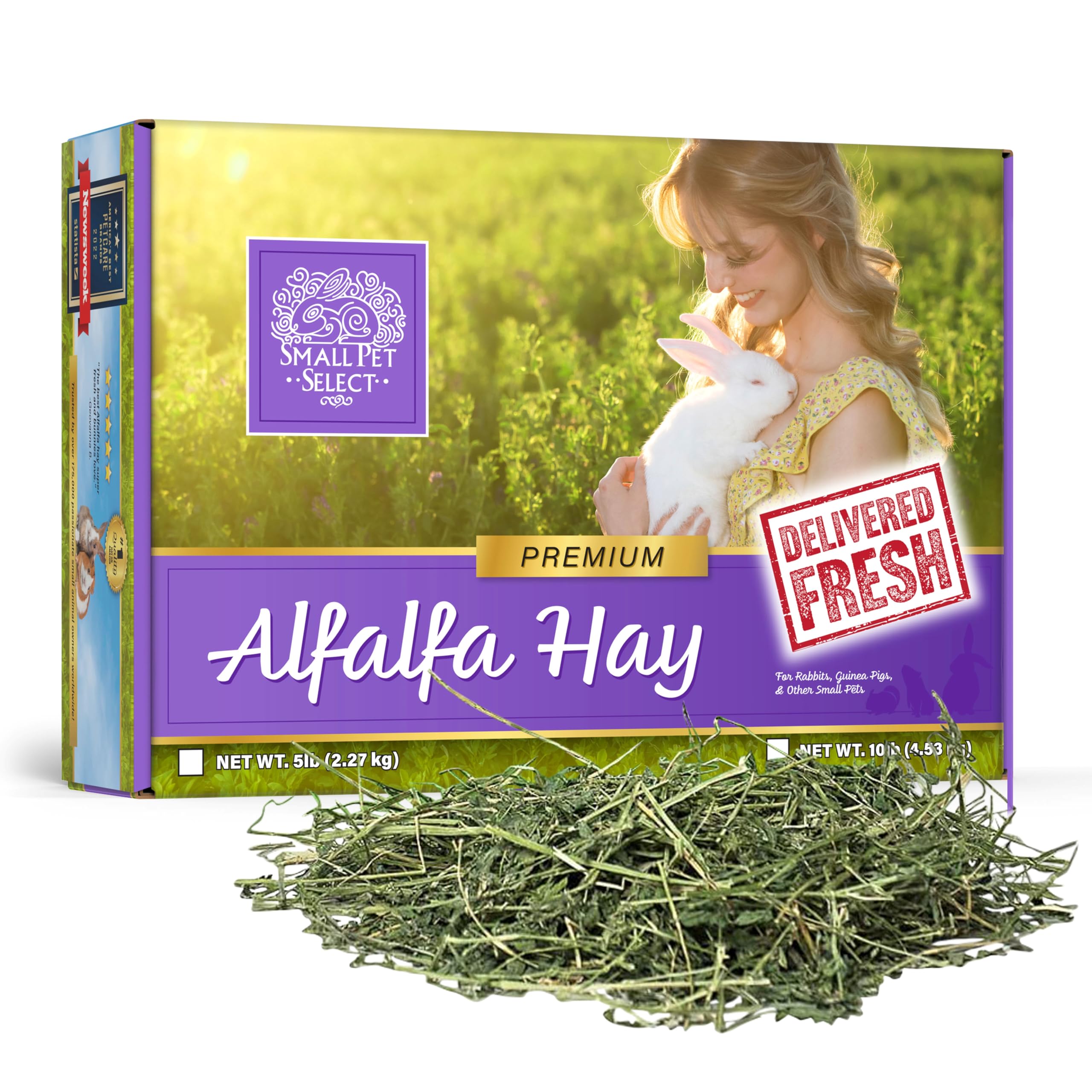 Small Pet Select – colis foin alfalfa, emballage soigné pour petits animaux.