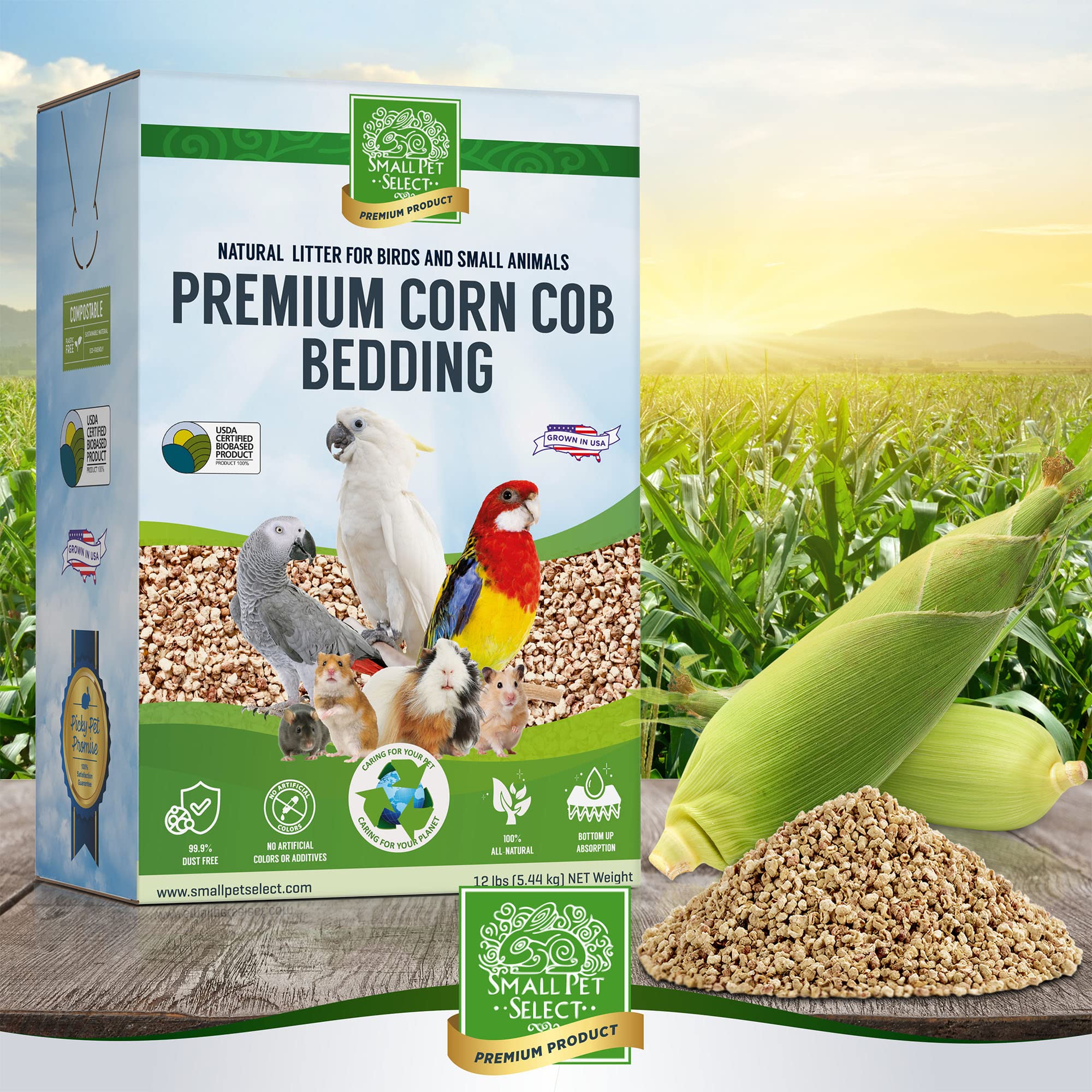 Fabriquée aux États-Unis et compostable, litière Small Pet Select.