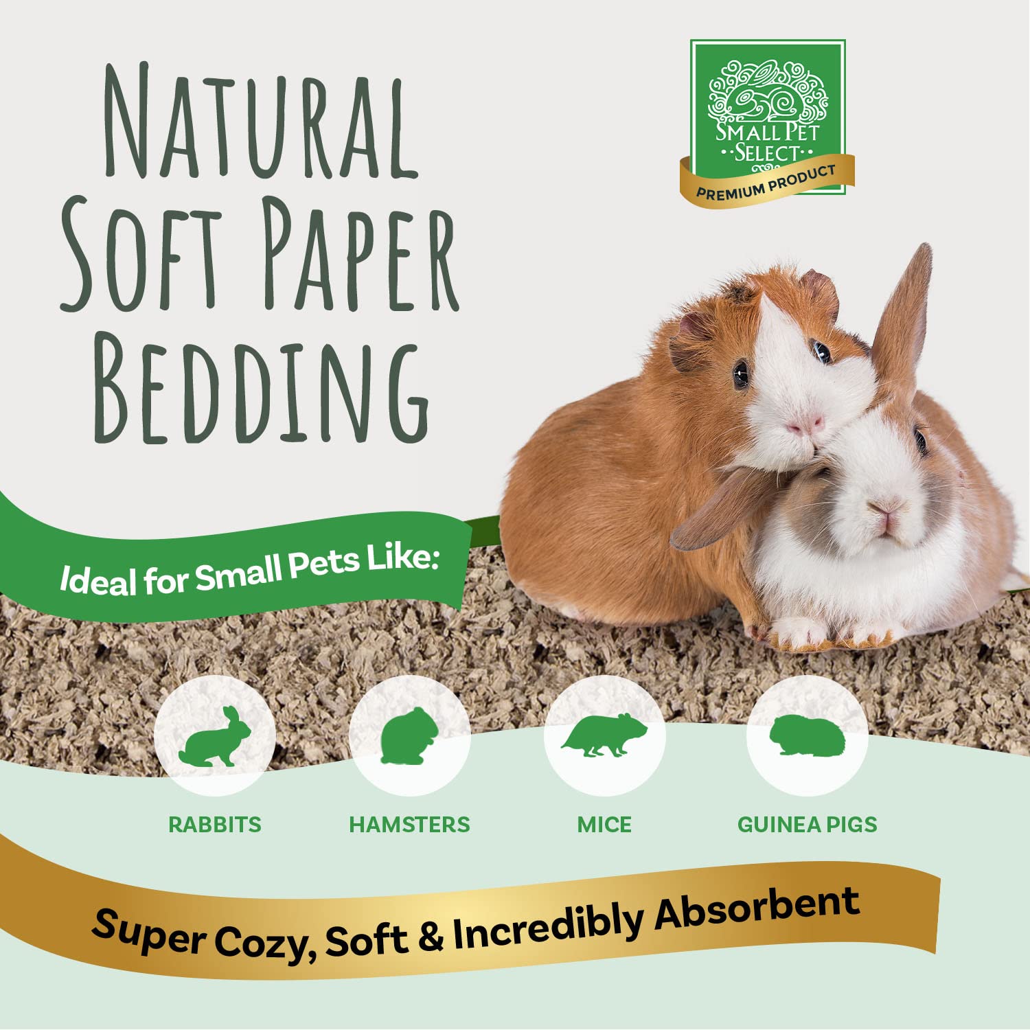 Litière en papier naturelle Small Pet Select, douceur et absorption pour animaux domestiques.