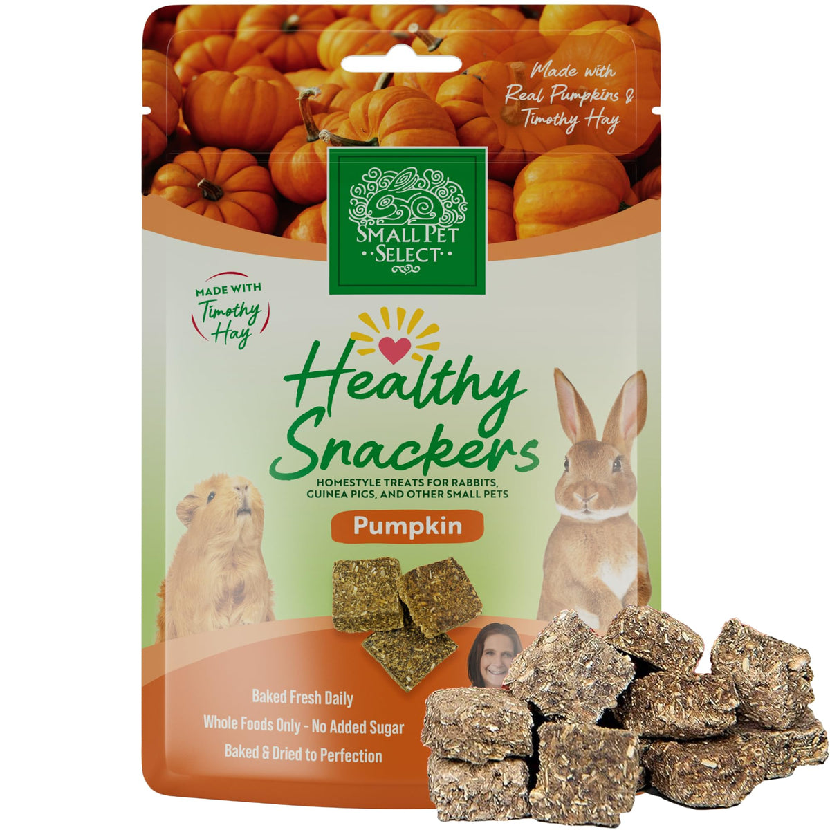 Small Pet Select: friandises saines à la citrouille avec ingrédients réels, parfaits pour l'enrichissement.