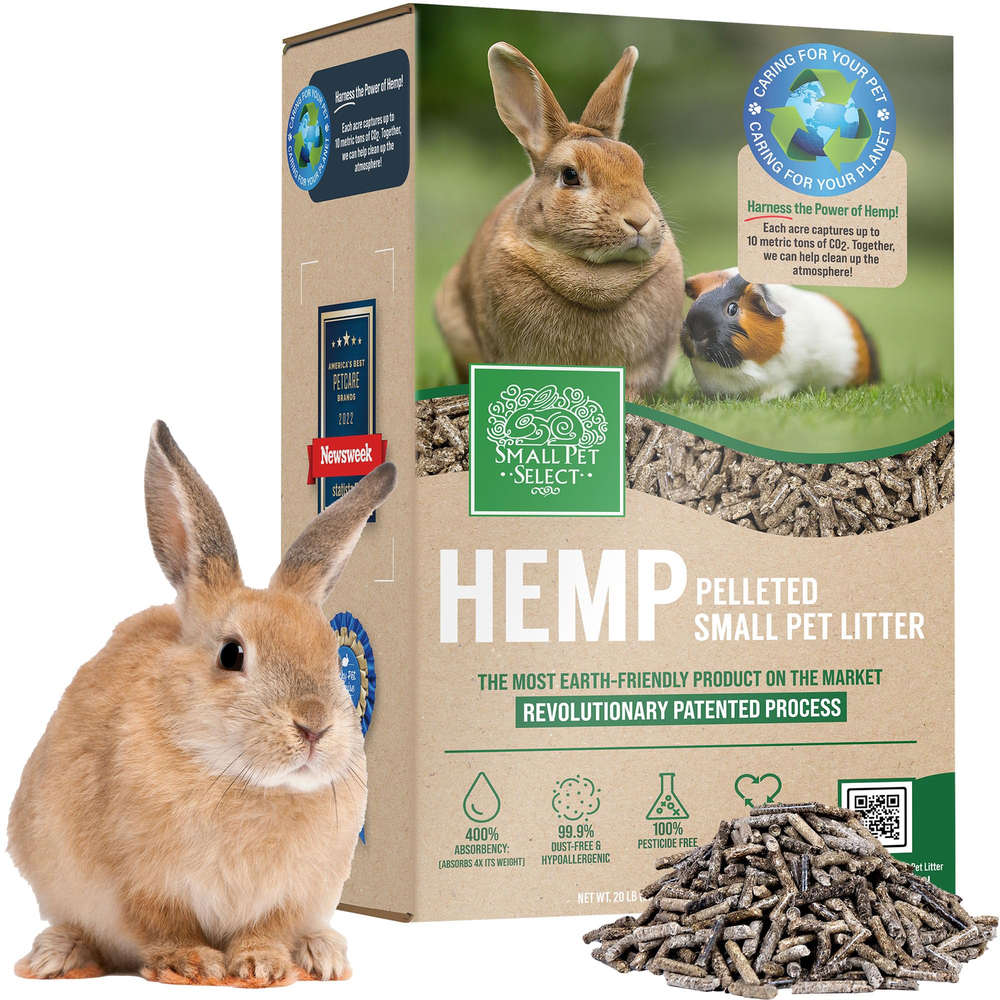 Small Pet Select litière pelletée en chanvre pour habitat propre et frais.