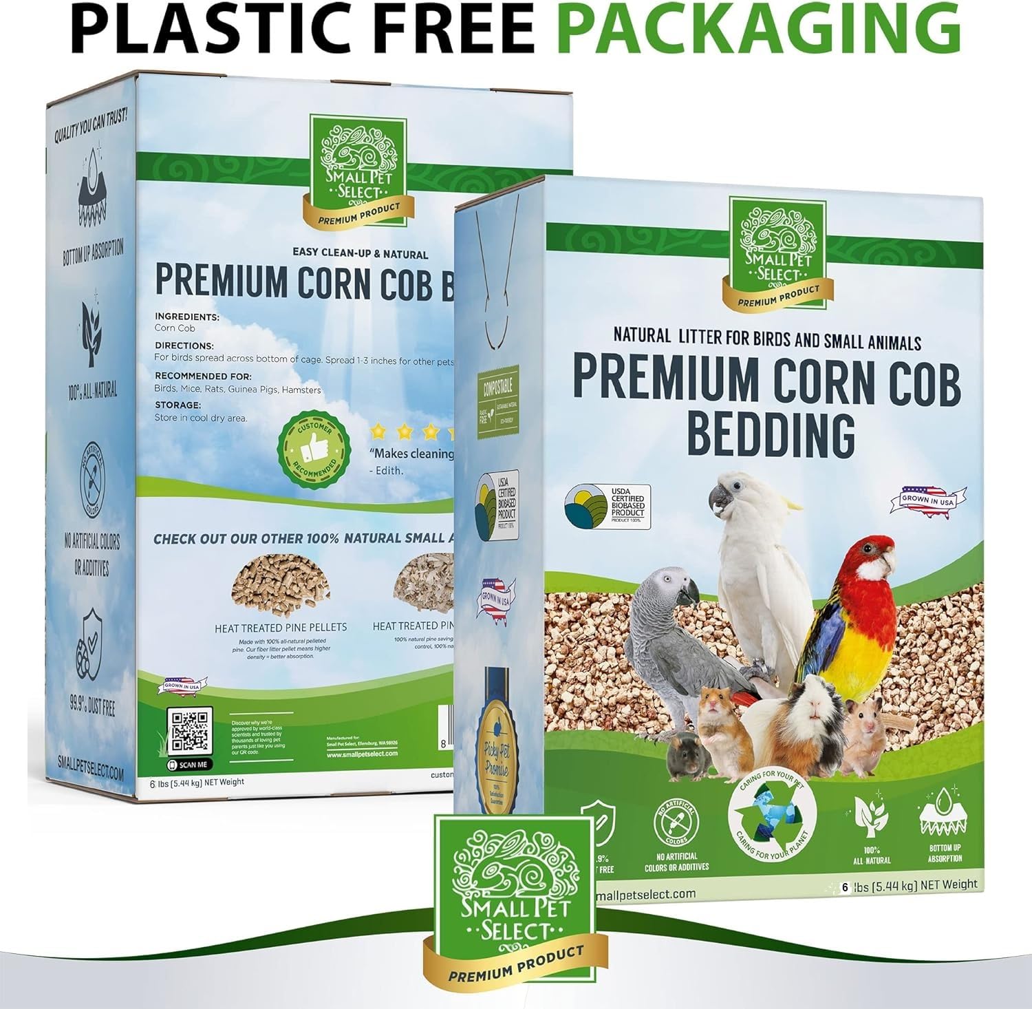 Litière compostable Small Pet Select respectueuse de l’environnement.
