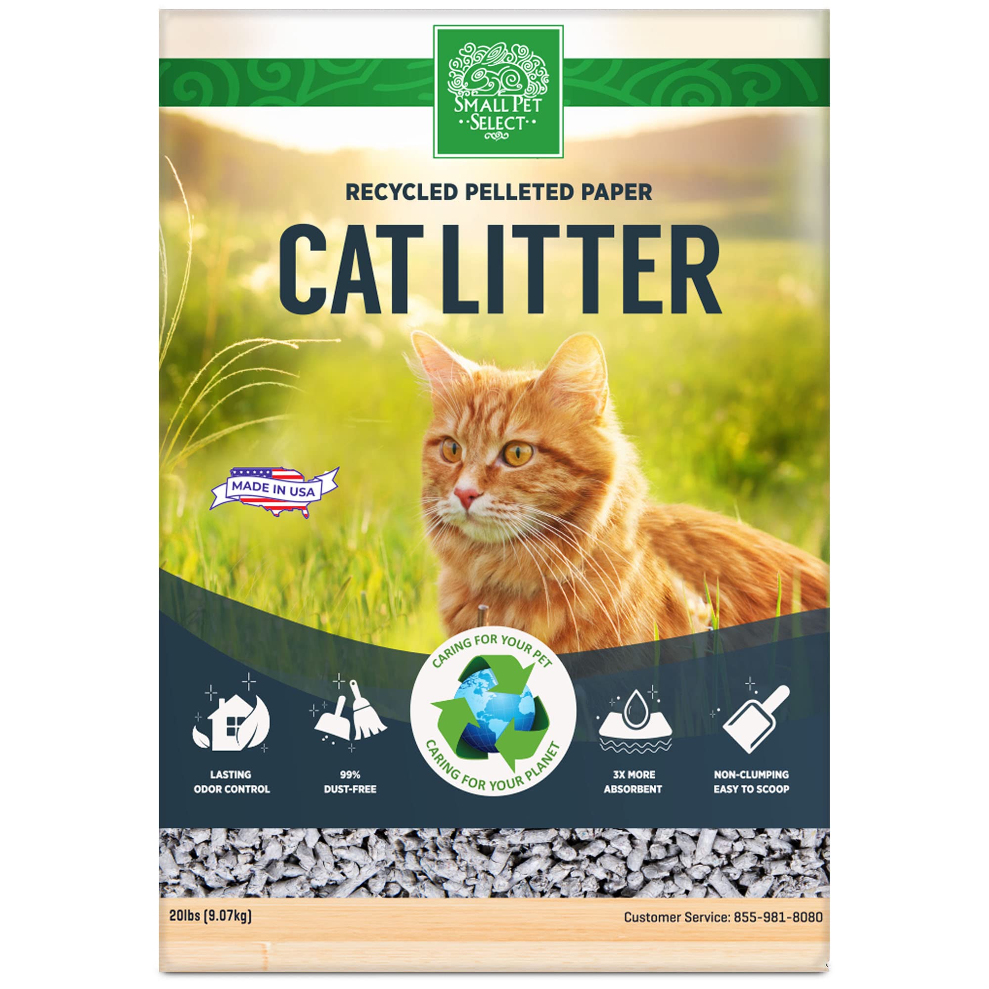 Small Pet Select litière non traçante en granulés, idéale pour garder le sol propre.