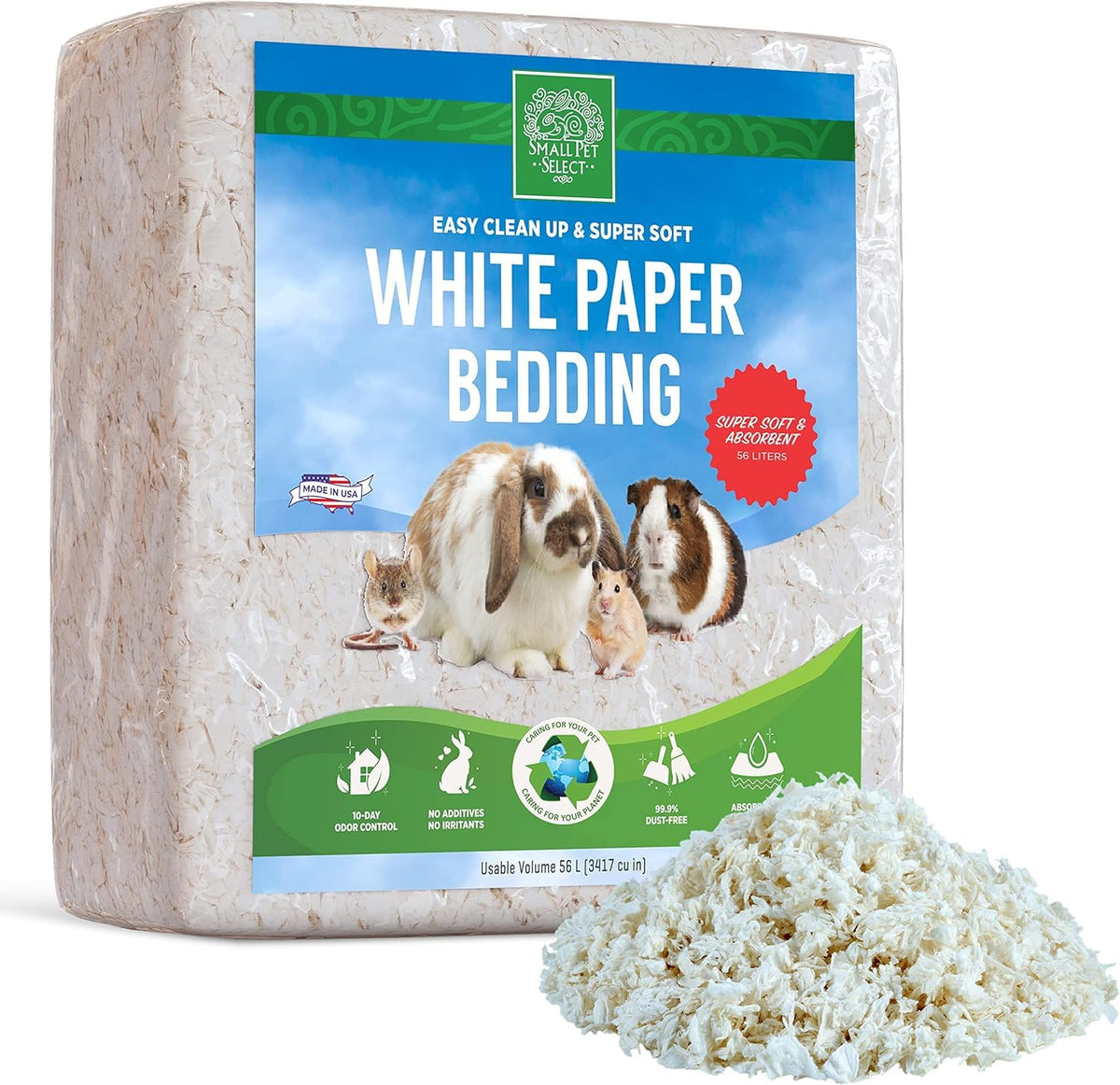 Small Pet Select litière en papier blanc 56L, facilite le nettoyage ciblé et l'espace propre