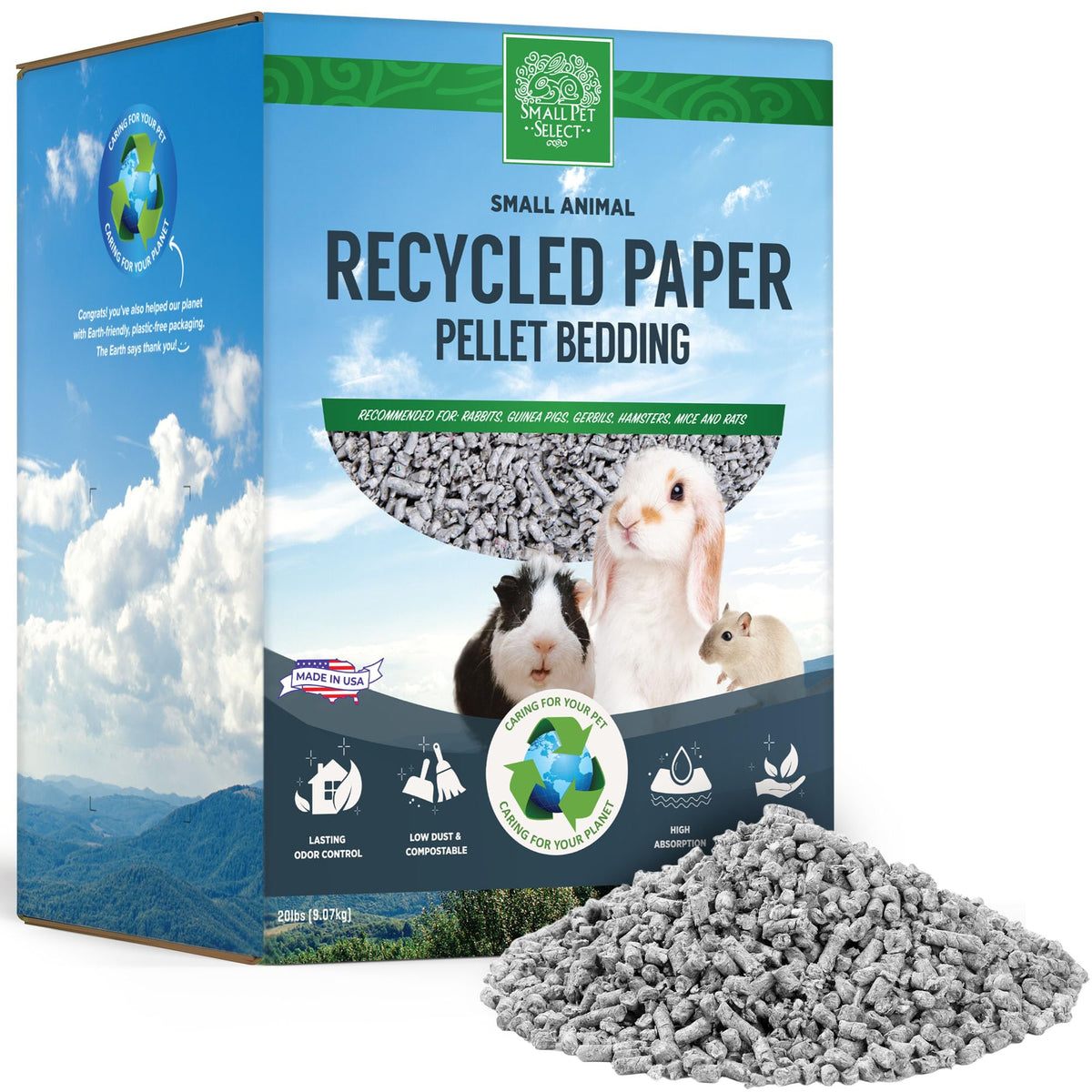 Litière Small Pet Select en pellets recyclés avec forte absorption pour cage sèche.