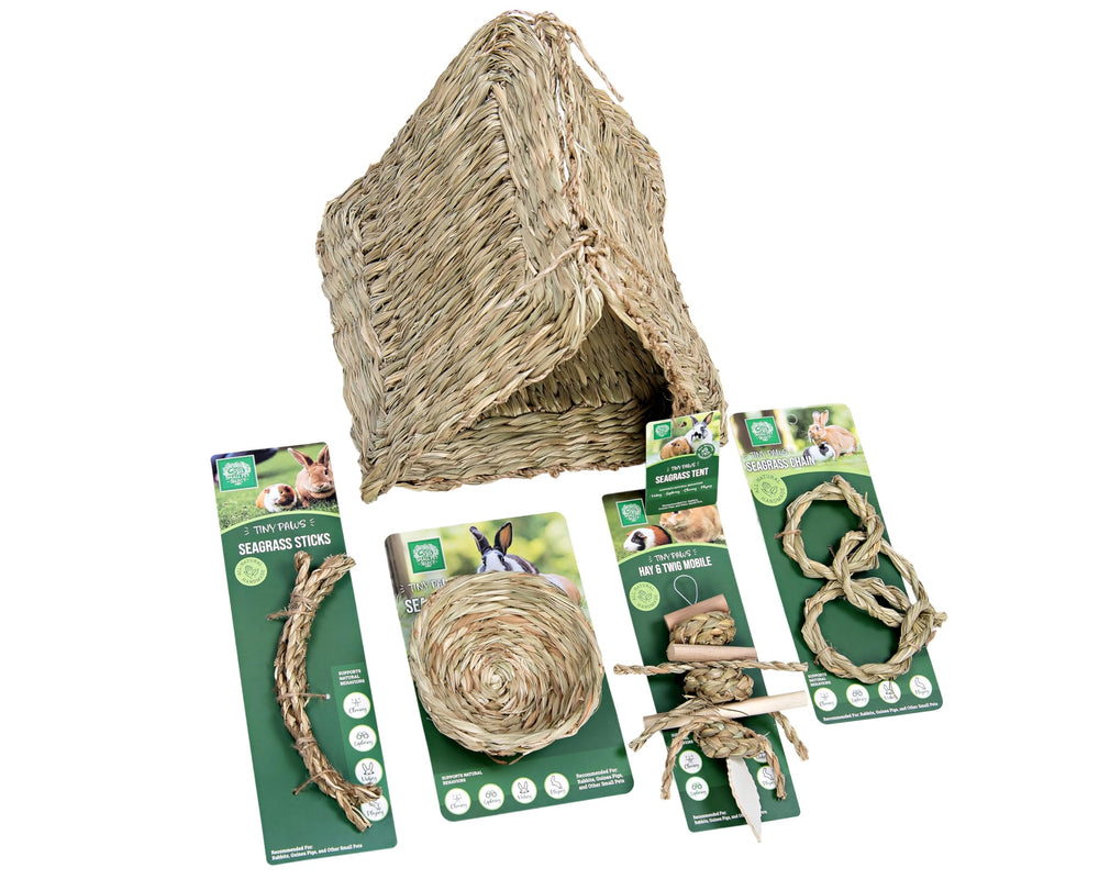 Small Pet Select Tiny Paws tente-en-herbe-marine offre refuge confortable pour se reposer.