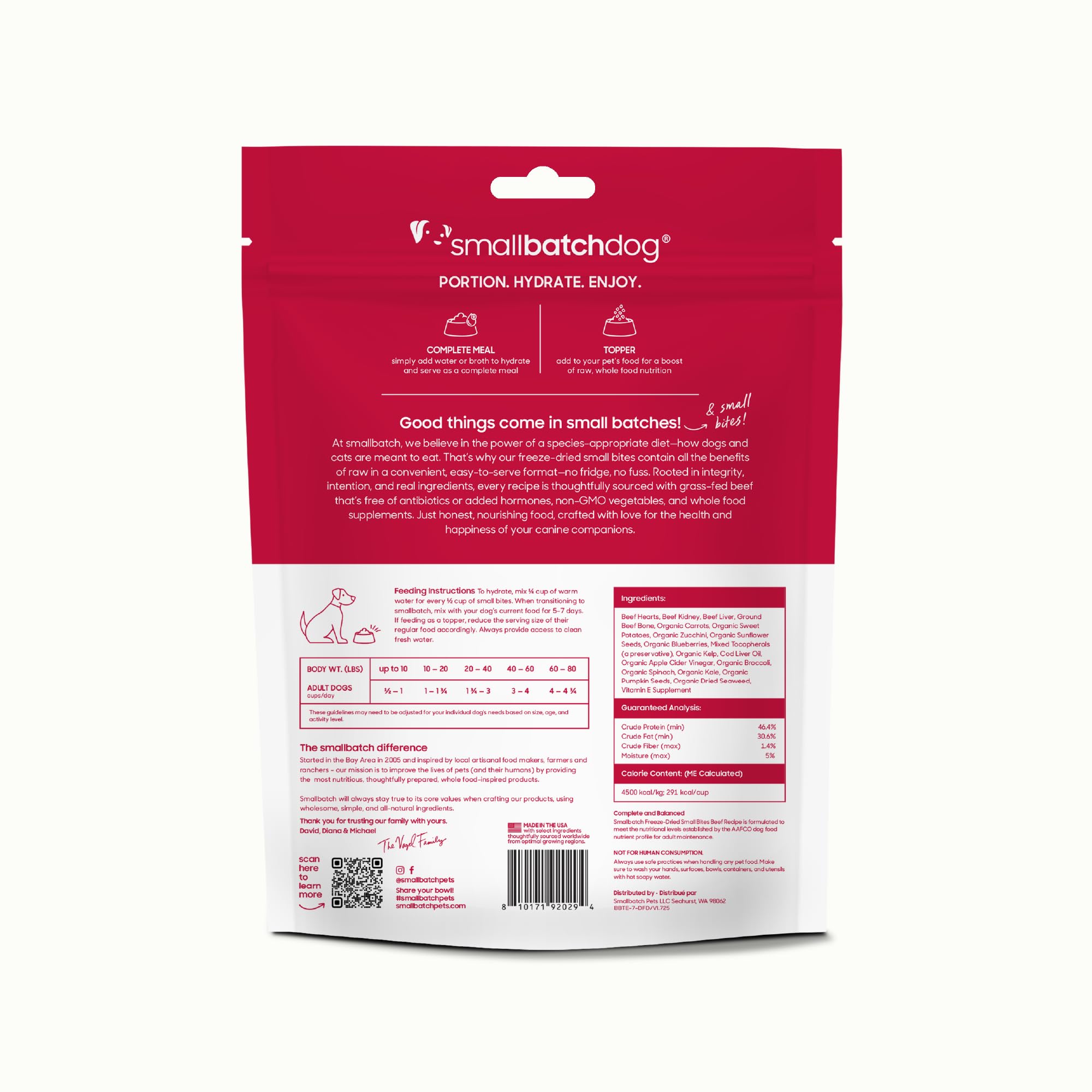 Smallbatch boeuf lyophilise, alimentation complete ou topping savoureux