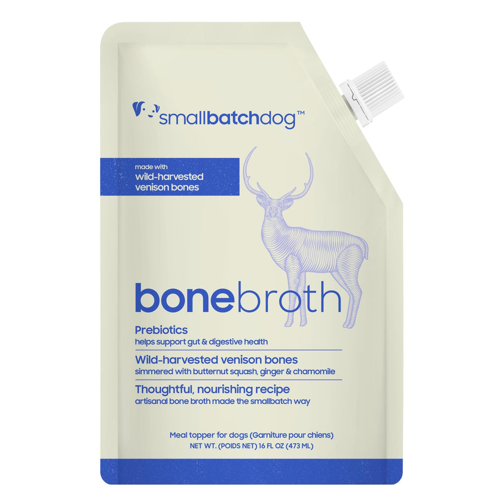 smallbatch bouillon d'os chevreuil – bouteille prête à l'emploi pour nourrir votre chien.