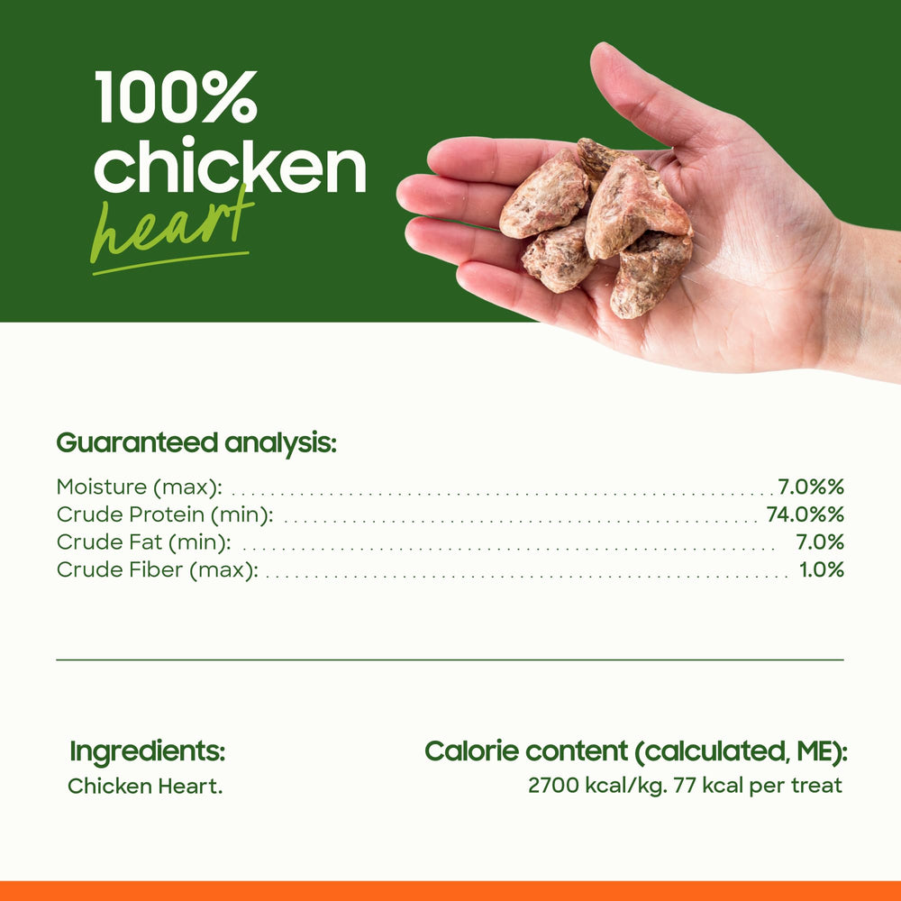 smallbatch cœur de poulet séché, sans conservateurs, pour récompense quotidienne.