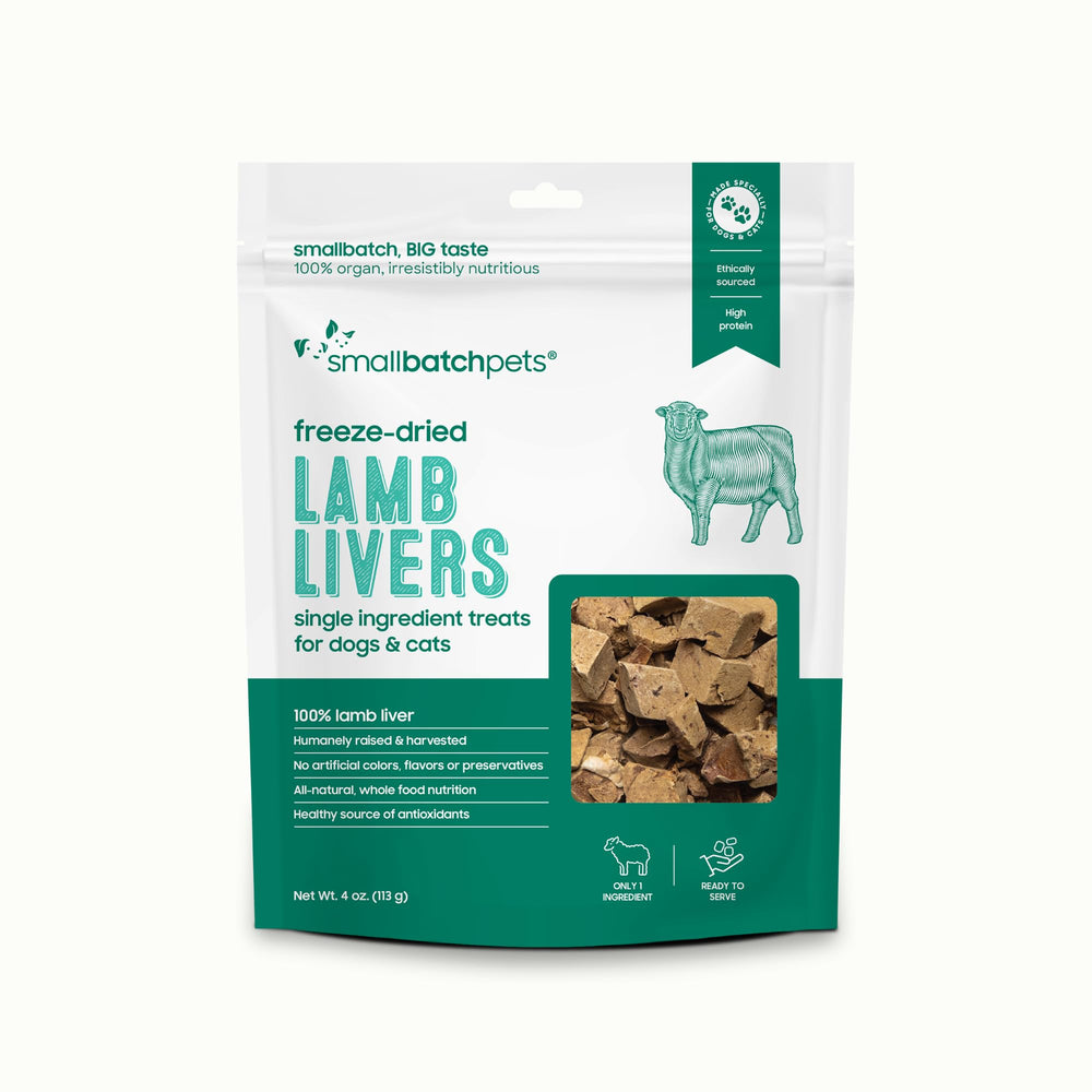 Smallbatch foie d'agneau séché en sachet, collation naturelle pour chiens et chats.
