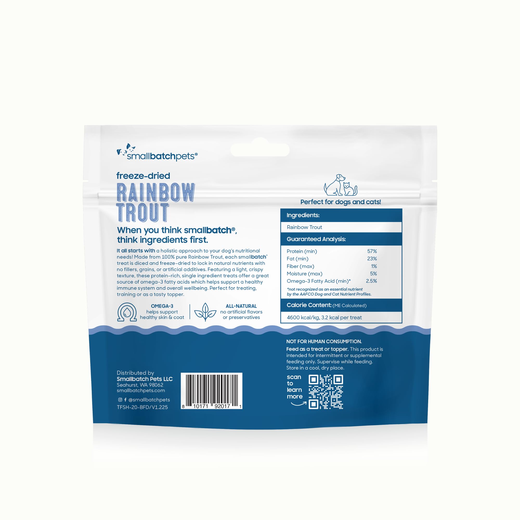 Smallbatch truite arc-en-ciel lyophilisée, ingrédients simples pour une alimentation pure