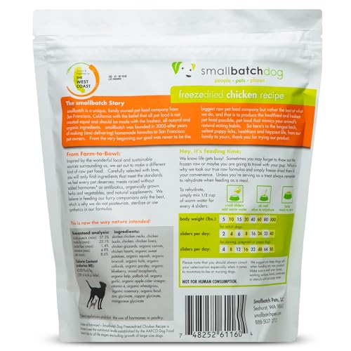 Smallbatch Pets composition 88% poulet: protéine élevée pour chiens sensibles.