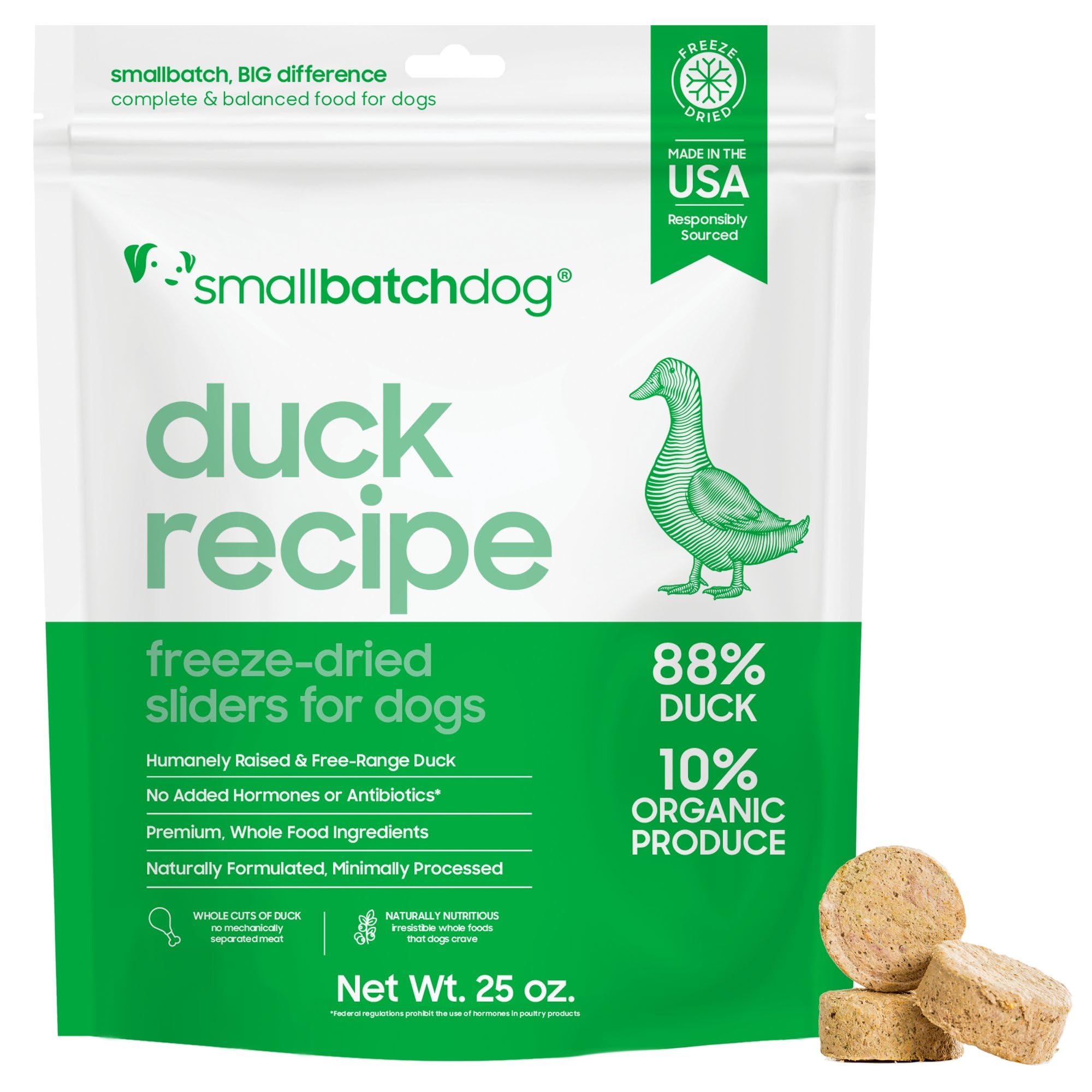 Nourriture Smallbatch Pets au canard lyophilisé – repas riche en protéines pour chiens exigeants.