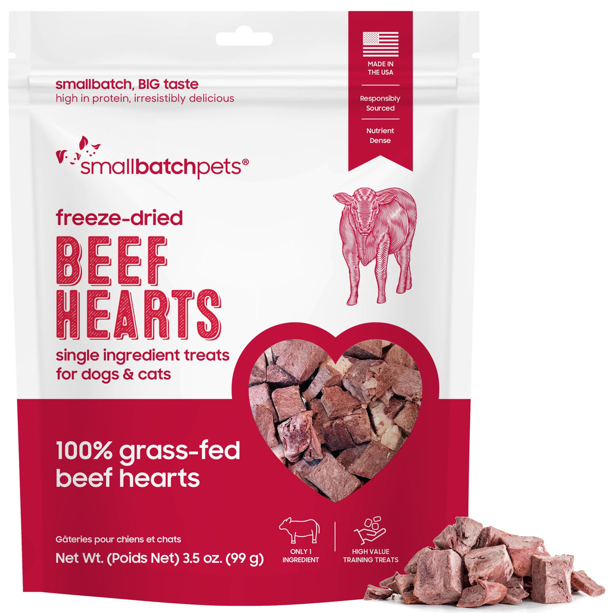 smallbatch Pets Coeur de boeuf seche – gros plan sur morceaux croquants