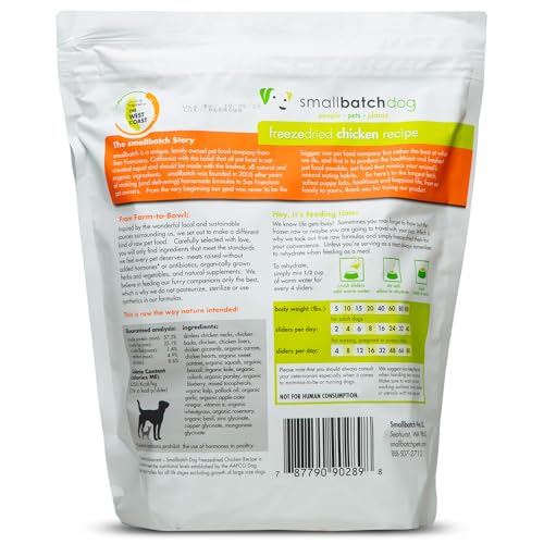 Sac Smallbatch poulet lyophilisé pour chien, facile à ranger.