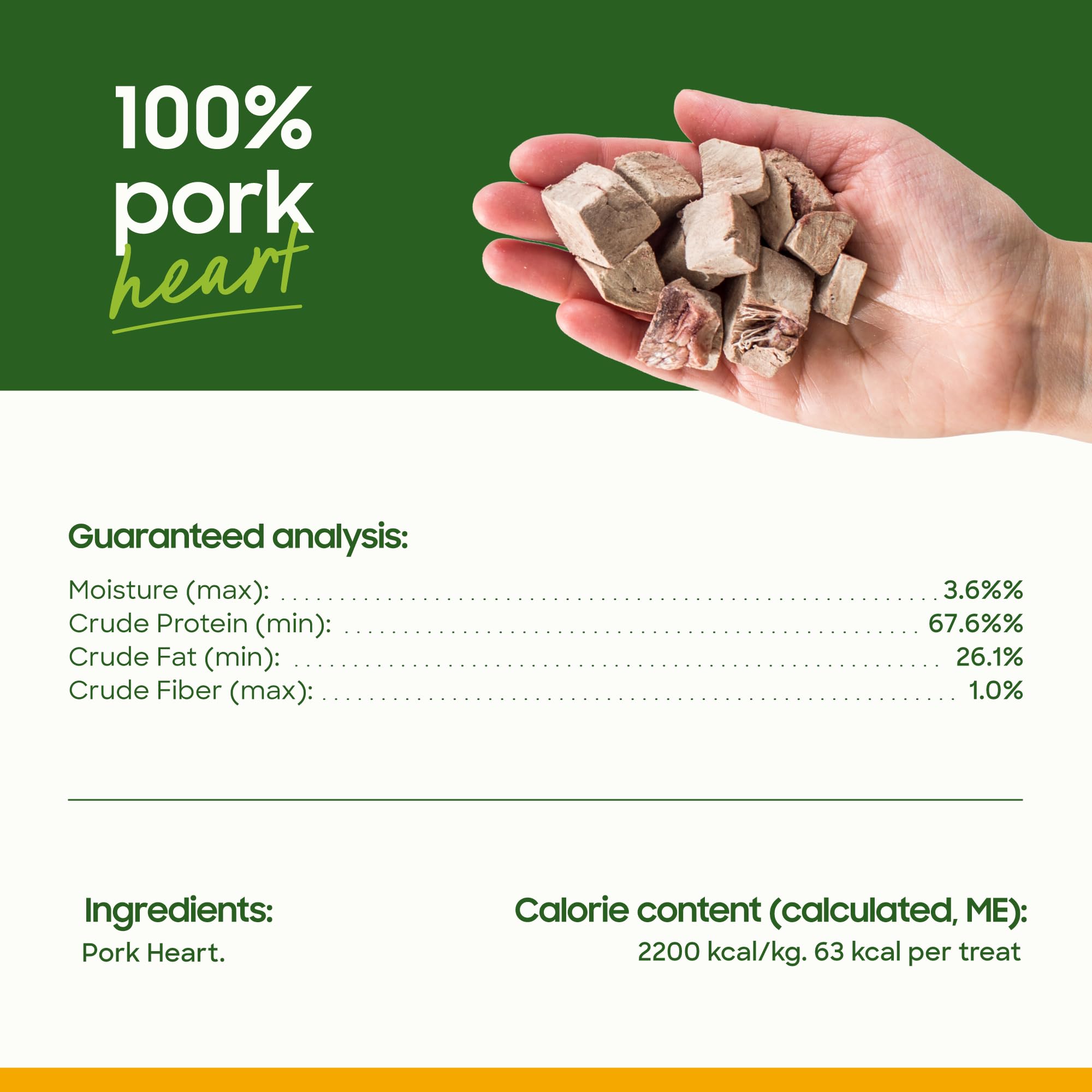 Ingrédient unique Smallbatch: cœur de porc lyophilisé, sans conservateurs.