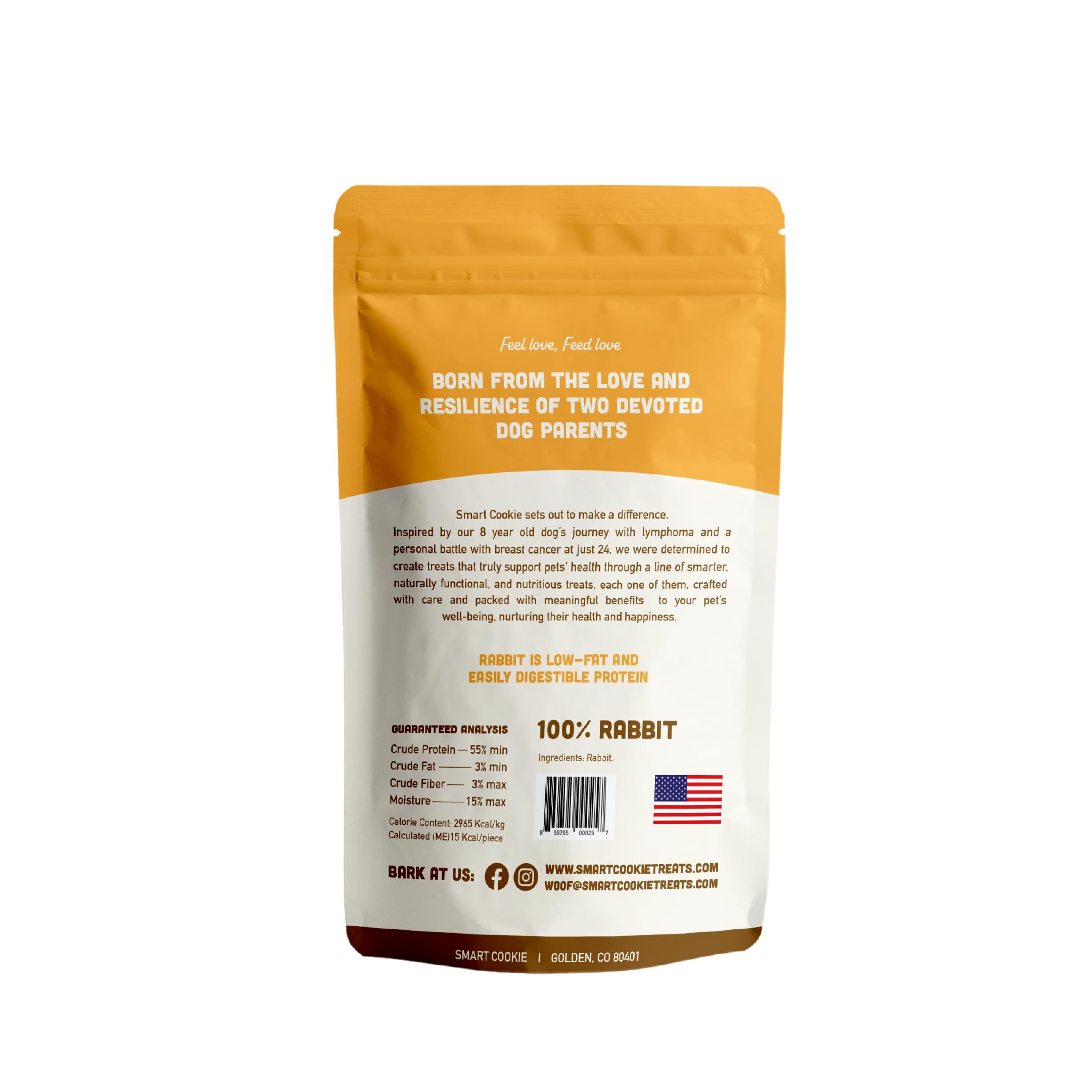 Smart Cookie Emballage Jerky Lapin USA, produit artisanal en petites séries.