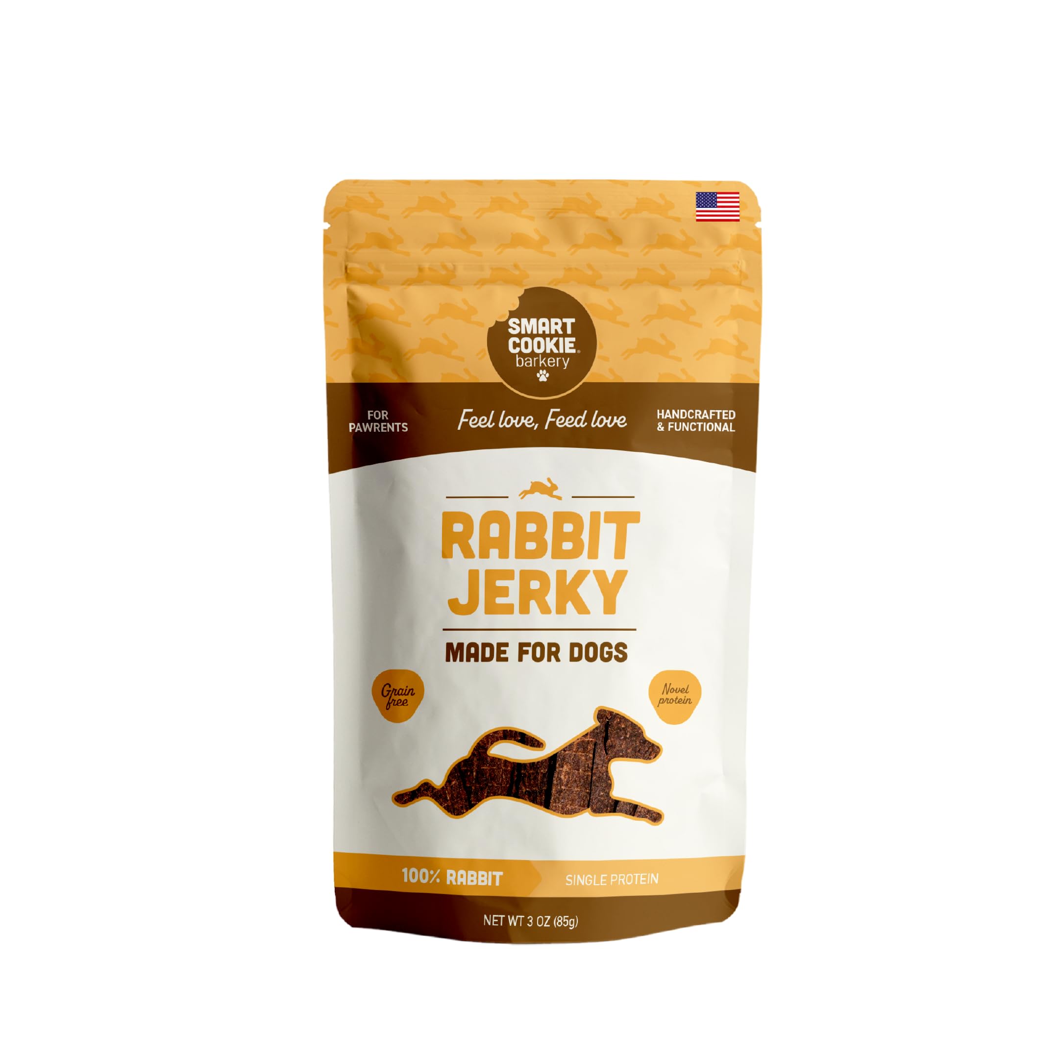 Smart Cookie Jerky Lapin, tranches d'entraînement, récompense hypoallergénique possible.