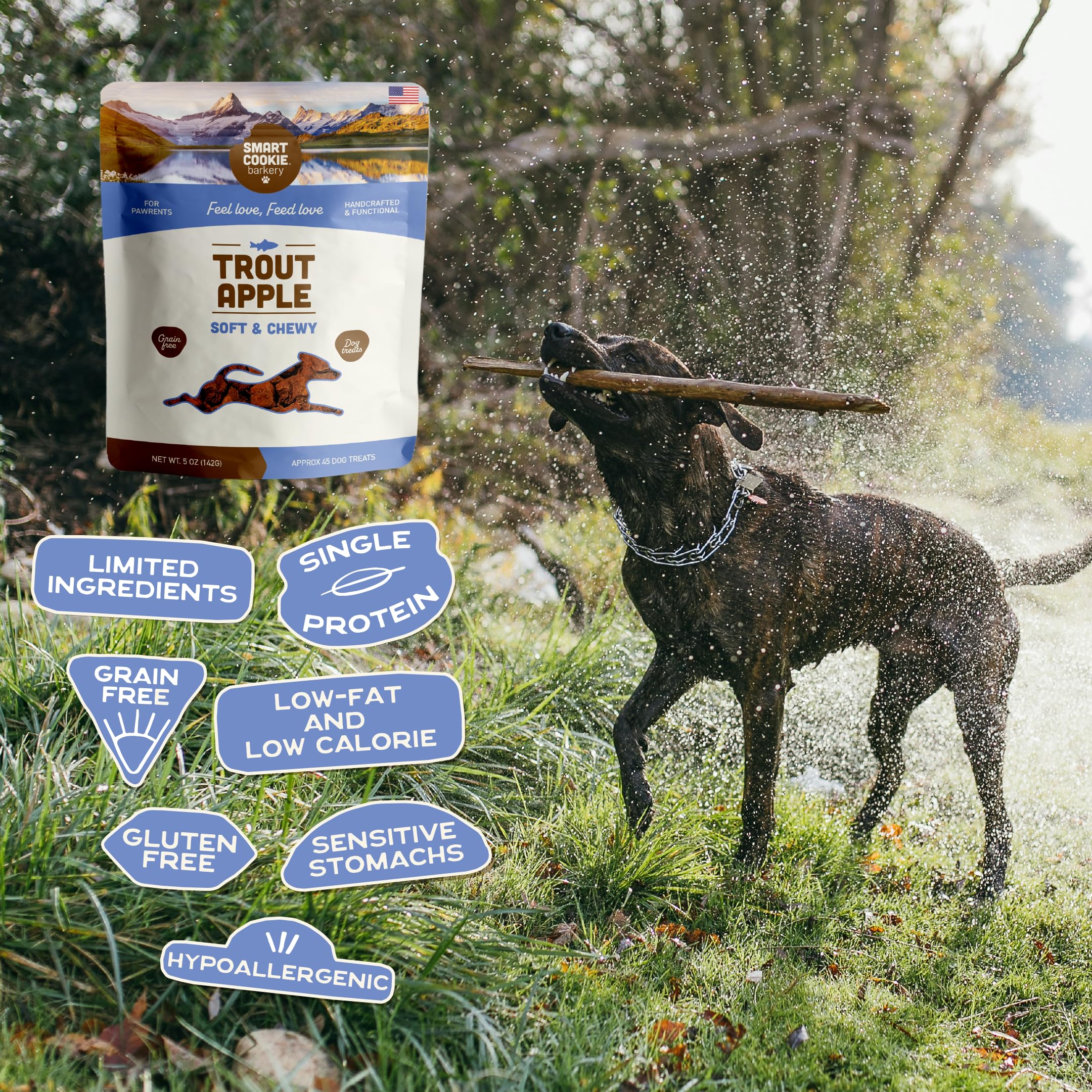 Smart Cookie truite et pomme – bouchée adaptée au dressage et entraînements.