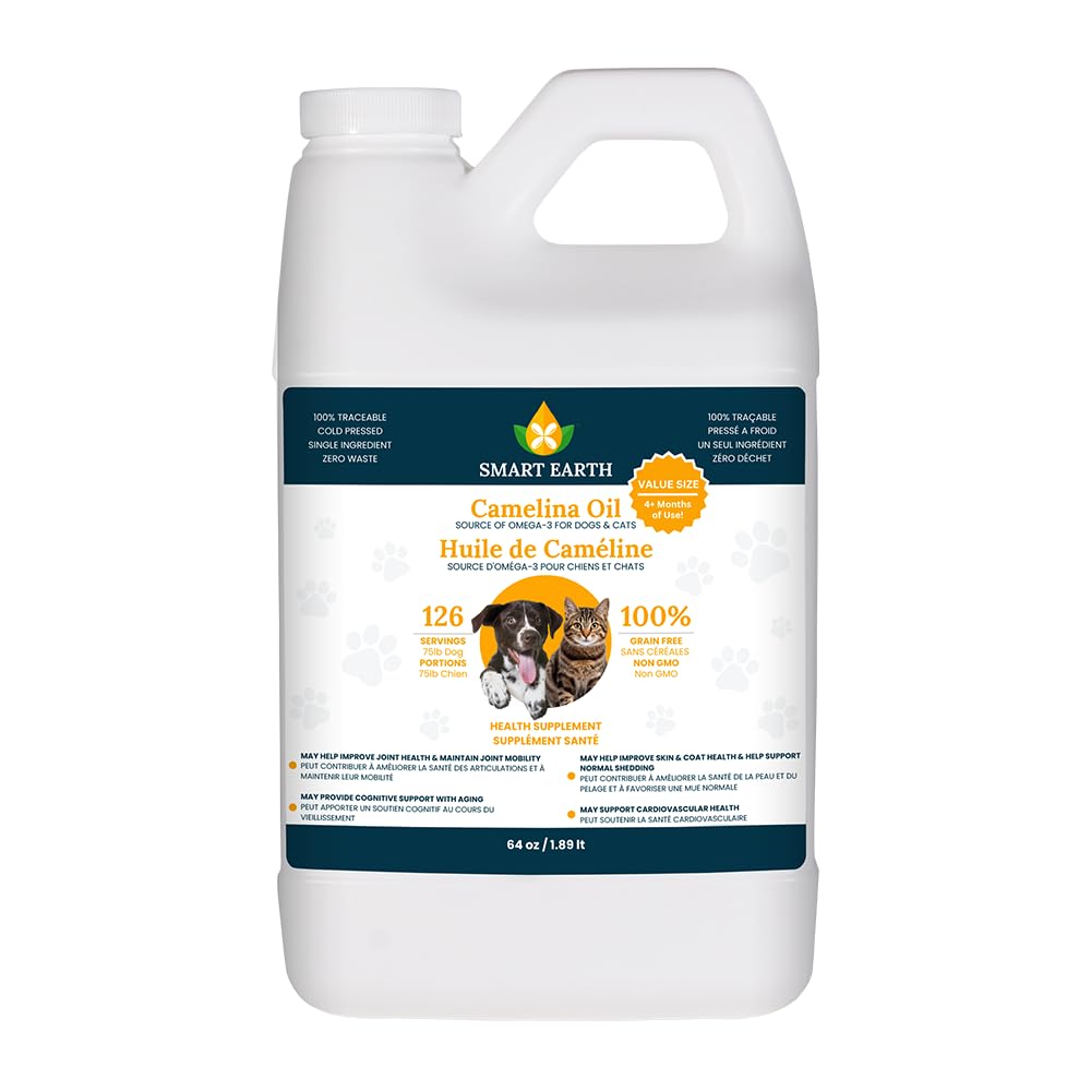 Smart Earth huile camelina pour chien – bouteille-pompe pour dosage précis.