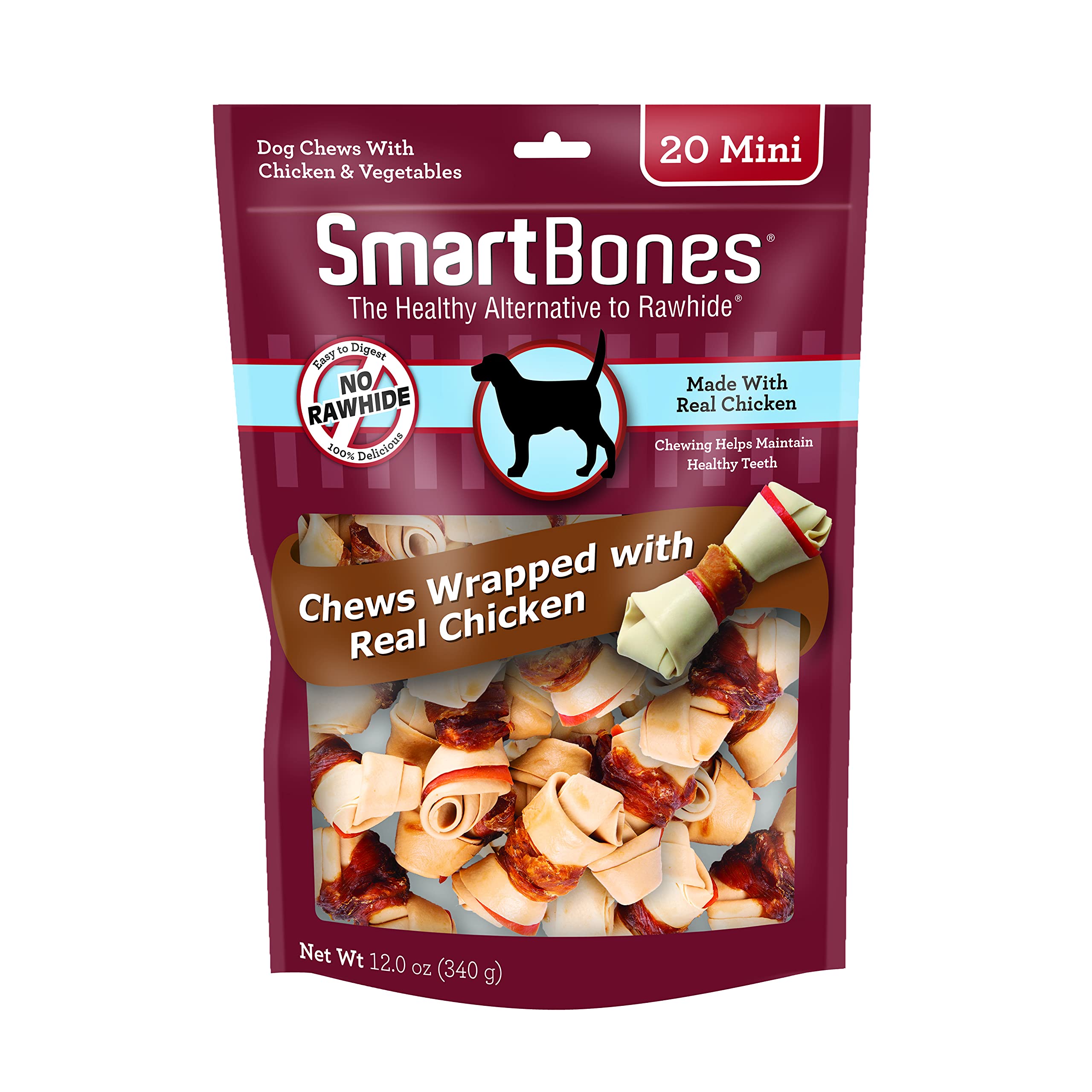 SmartBones bâtonnet poulet enrobé, texture riche pour chiens actifs, plaisir durable.