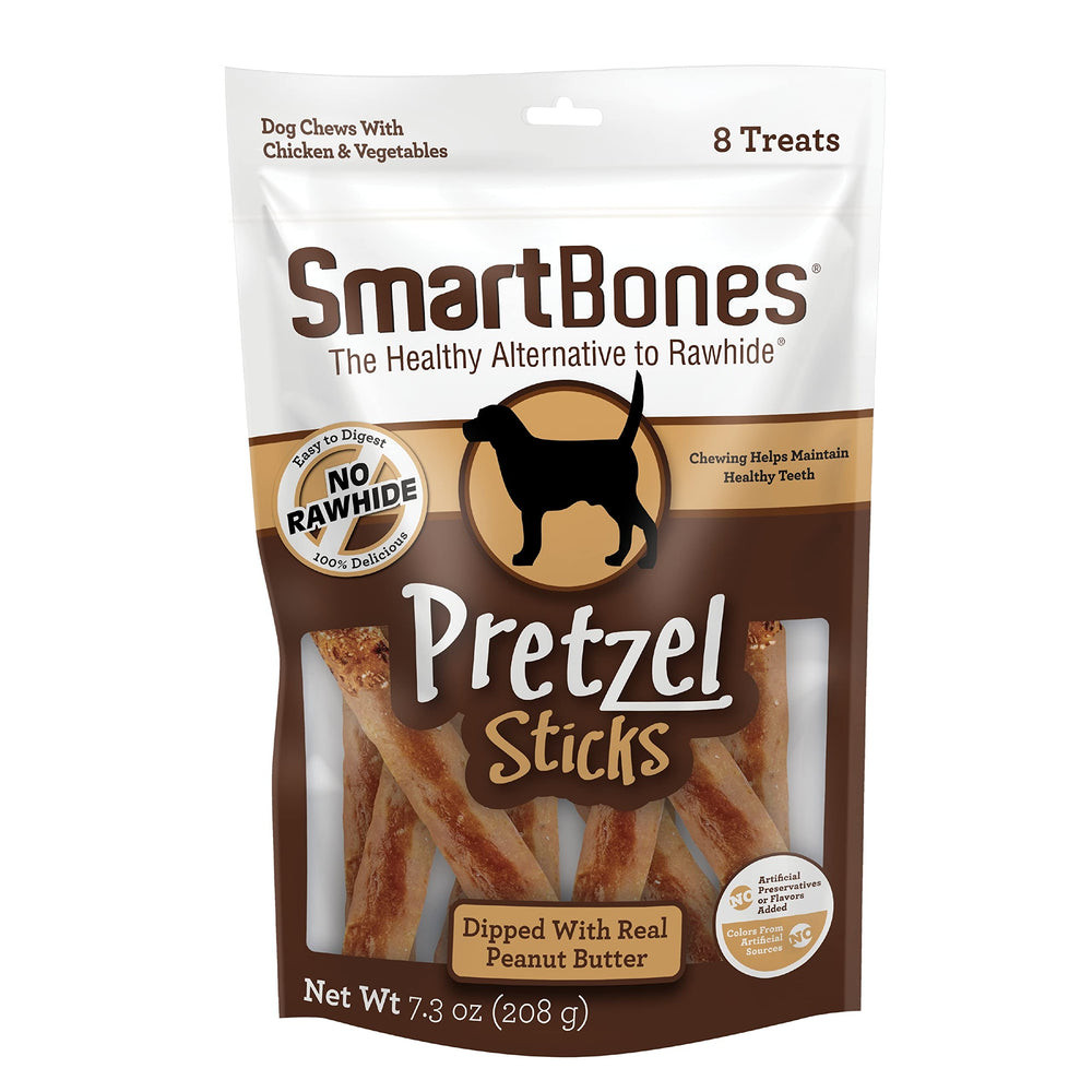 SmartBones bâtonnets bretzel beurre cacahuète, friandise appétente pour chien.