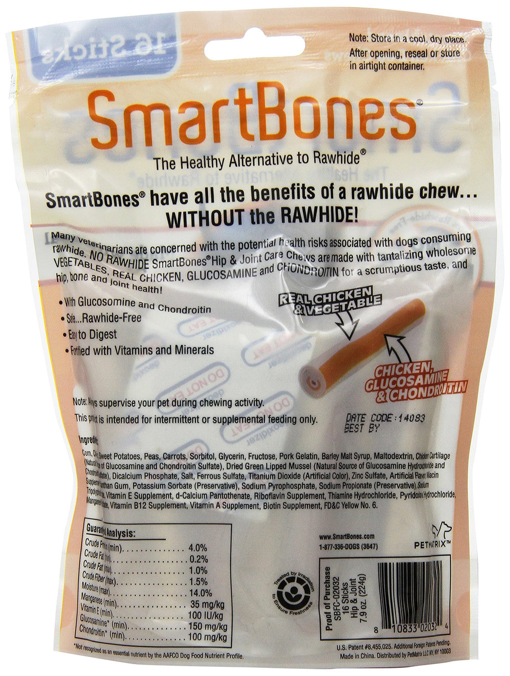 SmartBones bâtonnets articulation paquet ouvert, texture appétissante prête à mâcher.
