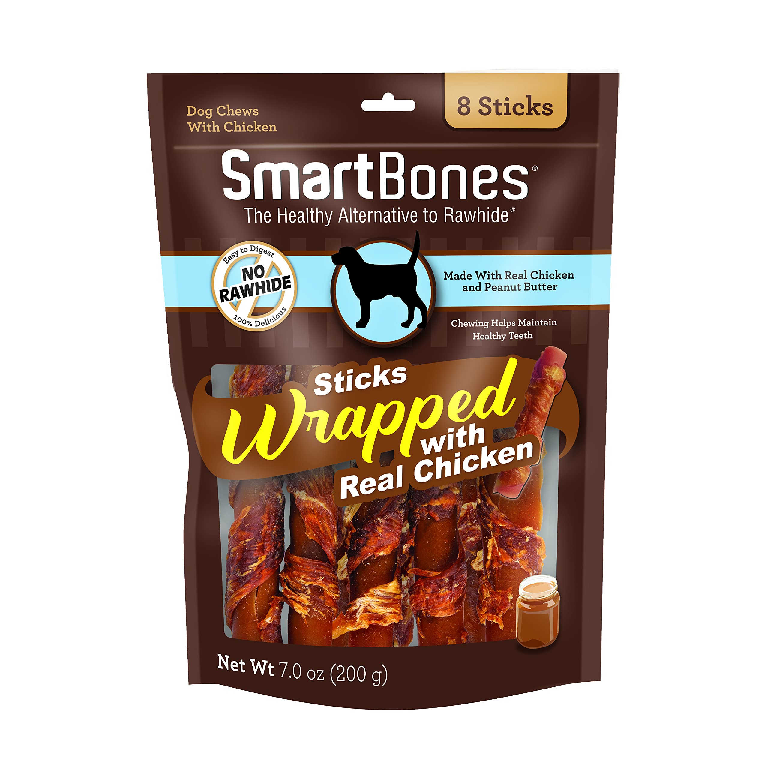 SmartBones bâtonnets poulet et beurre de cacahuète, friandise appétissante et naturelle.