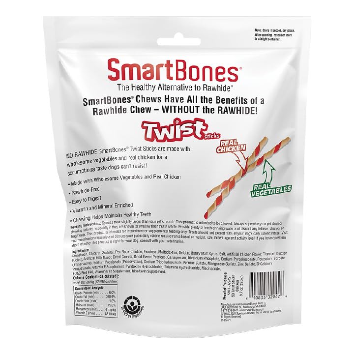 SmartBones batonnet-poulet-legumes, saveur appétissante pour chiens gourmands.