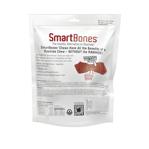 SmartBones bouchées boeuf extérieur et poulet intérieur, goût appétissant.