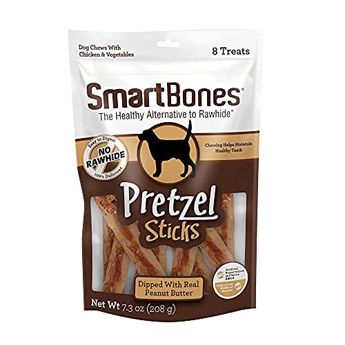 SmartBones bâtonnets bretzel avec poulet et légumes, texture croquante et appétissante.